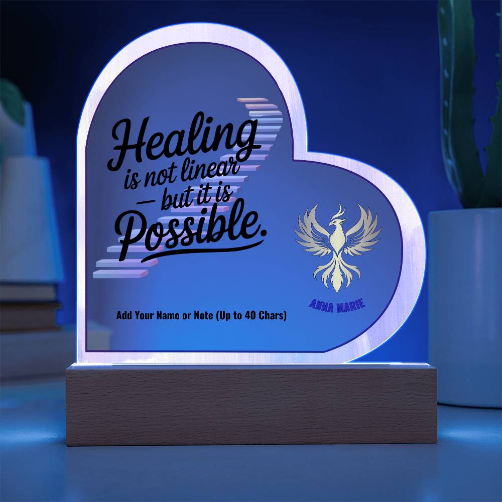 Healing Is Not Linear But It Is Possible 7" Personalized Acrylic Heart Plaque for Mental Health Recovery Gift