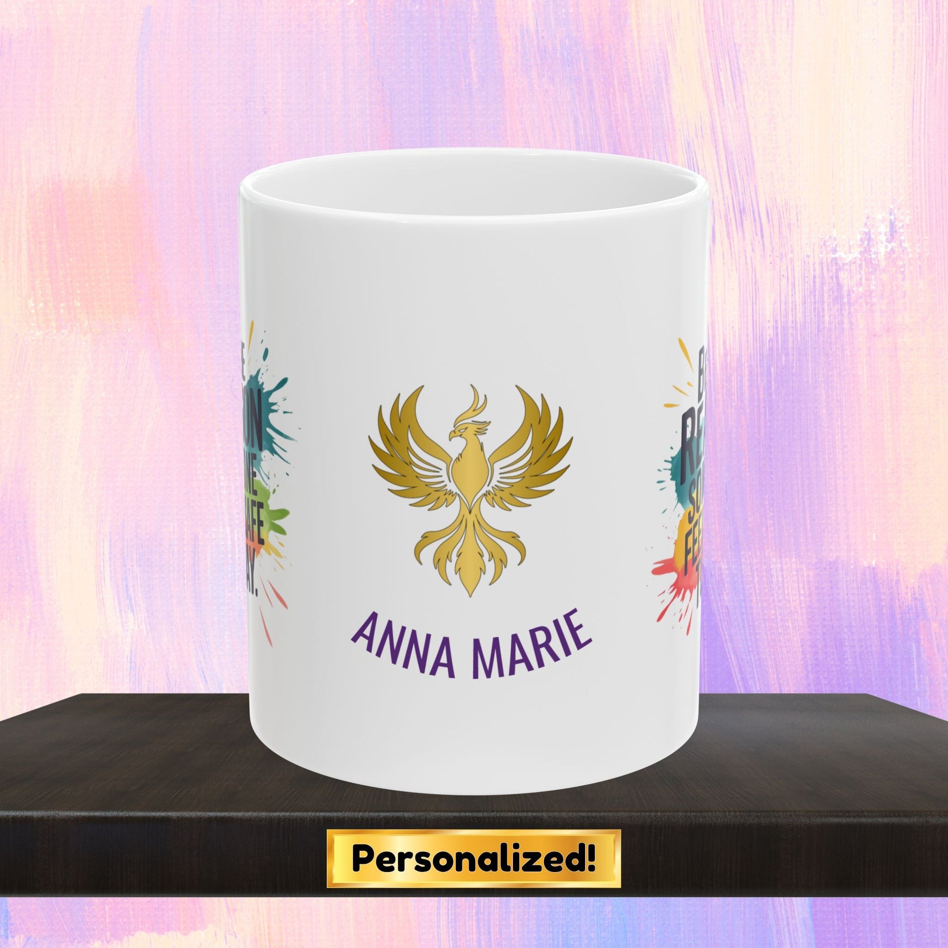 Personalized mug promoting safety and support for victims.