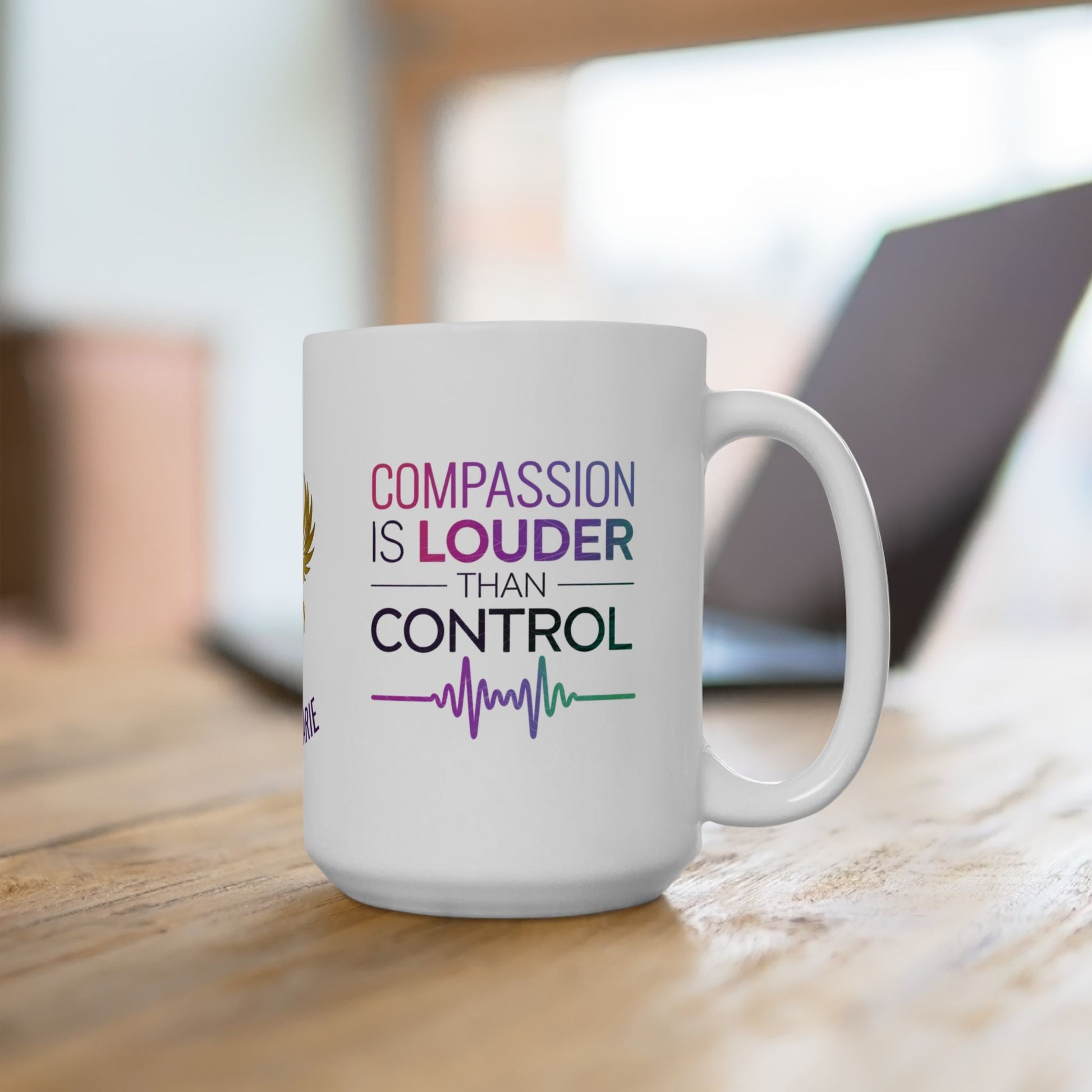 Mental health support mug with compassionate message.