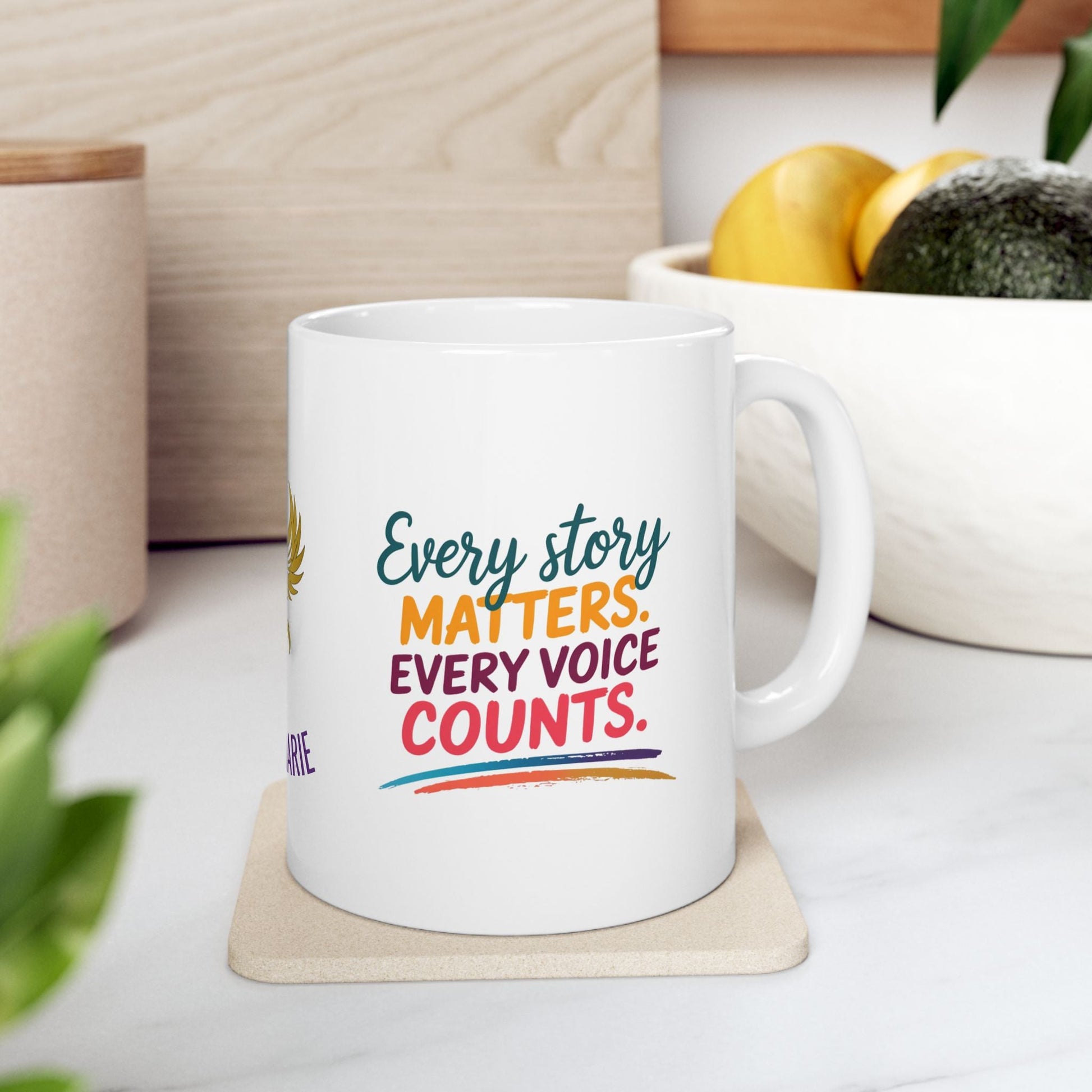 Survivor empowerment mug with message of strength.