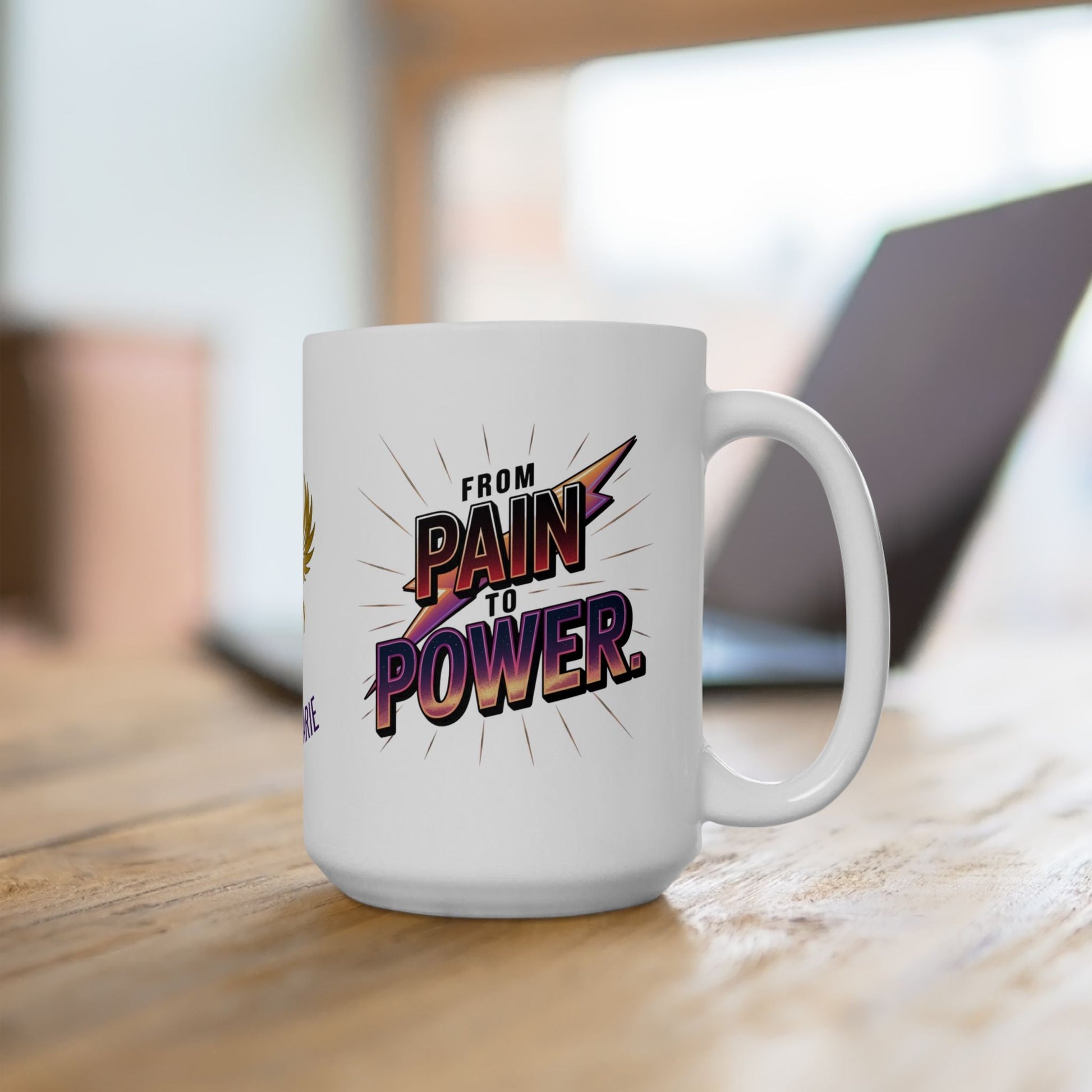 Inspirational mug promoting recovery and empowerment.