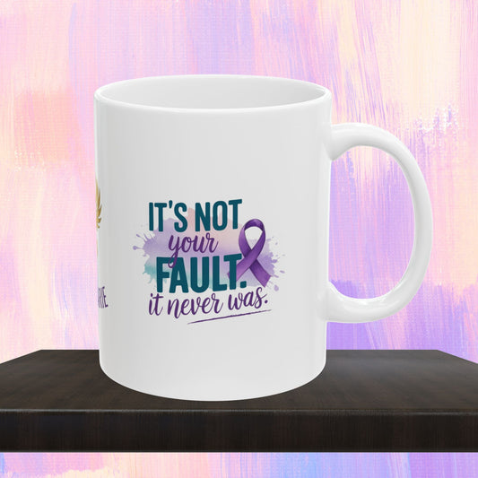 Support mug with message for domestic violence survivors.