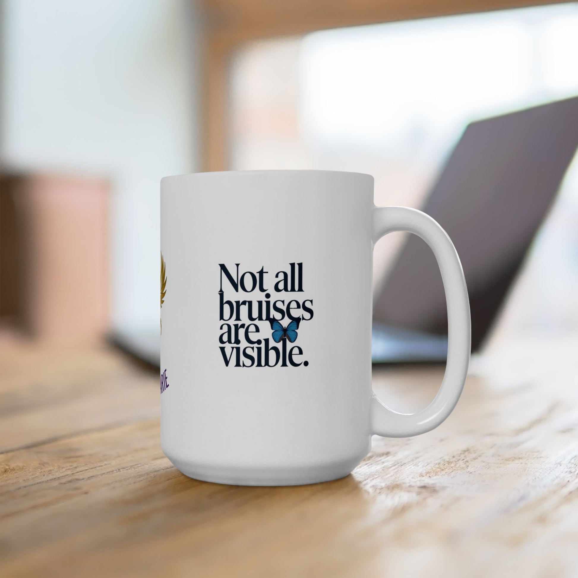 Awareness mug for domestic violence survivors.
