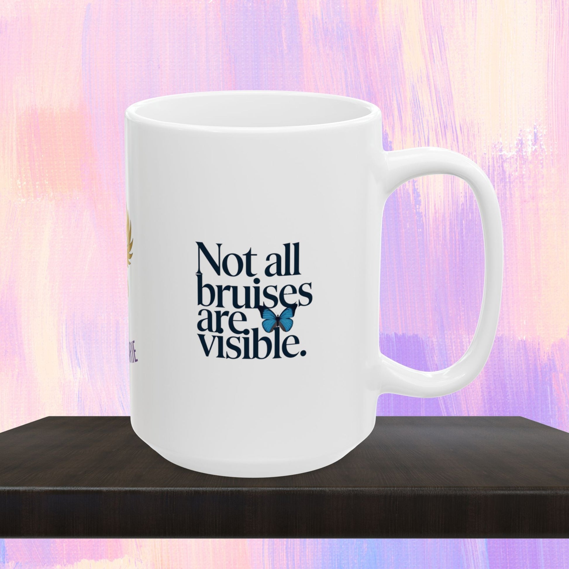 Awareness mug for domestic violence survivors.