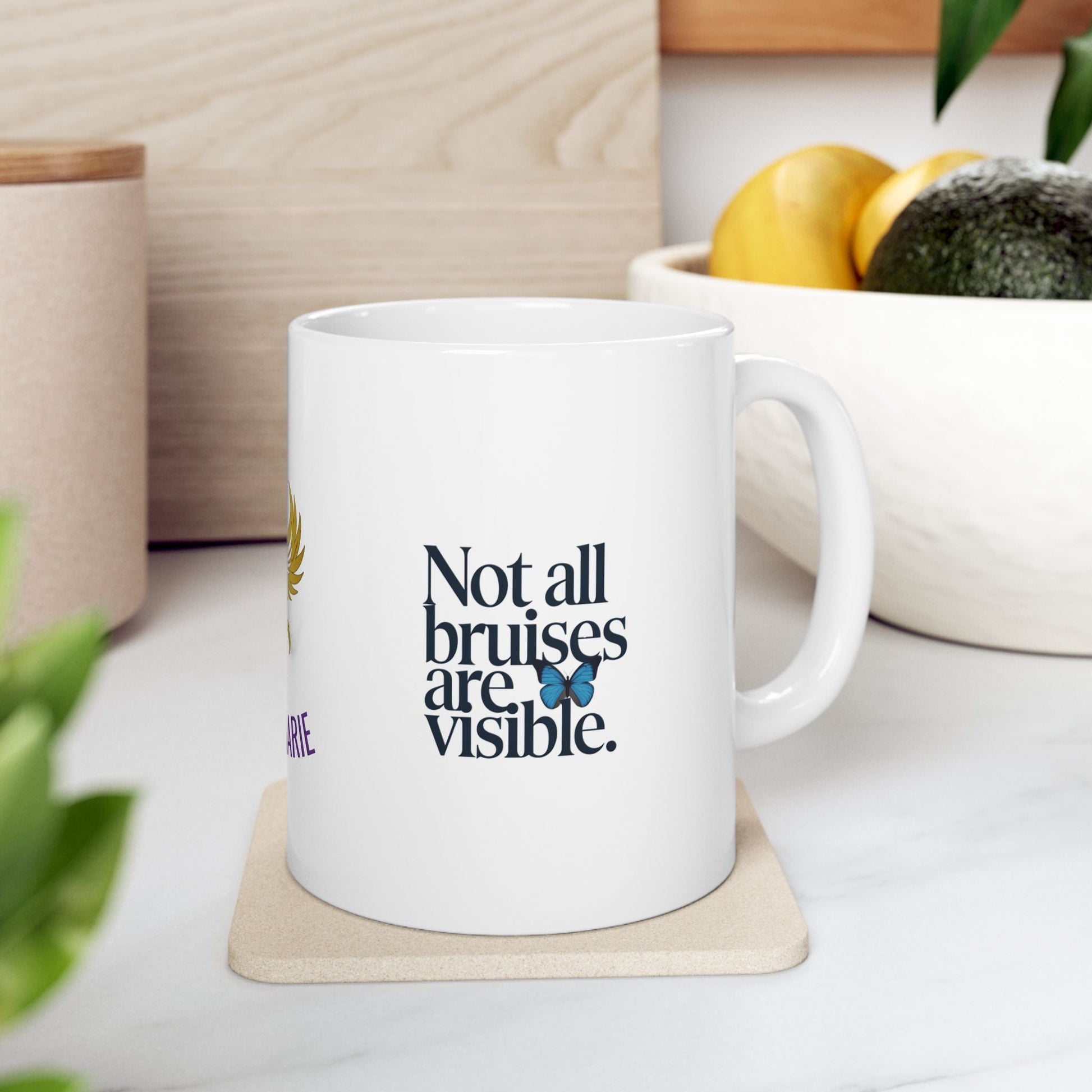 Awareness mug for domestic violence survivors.
