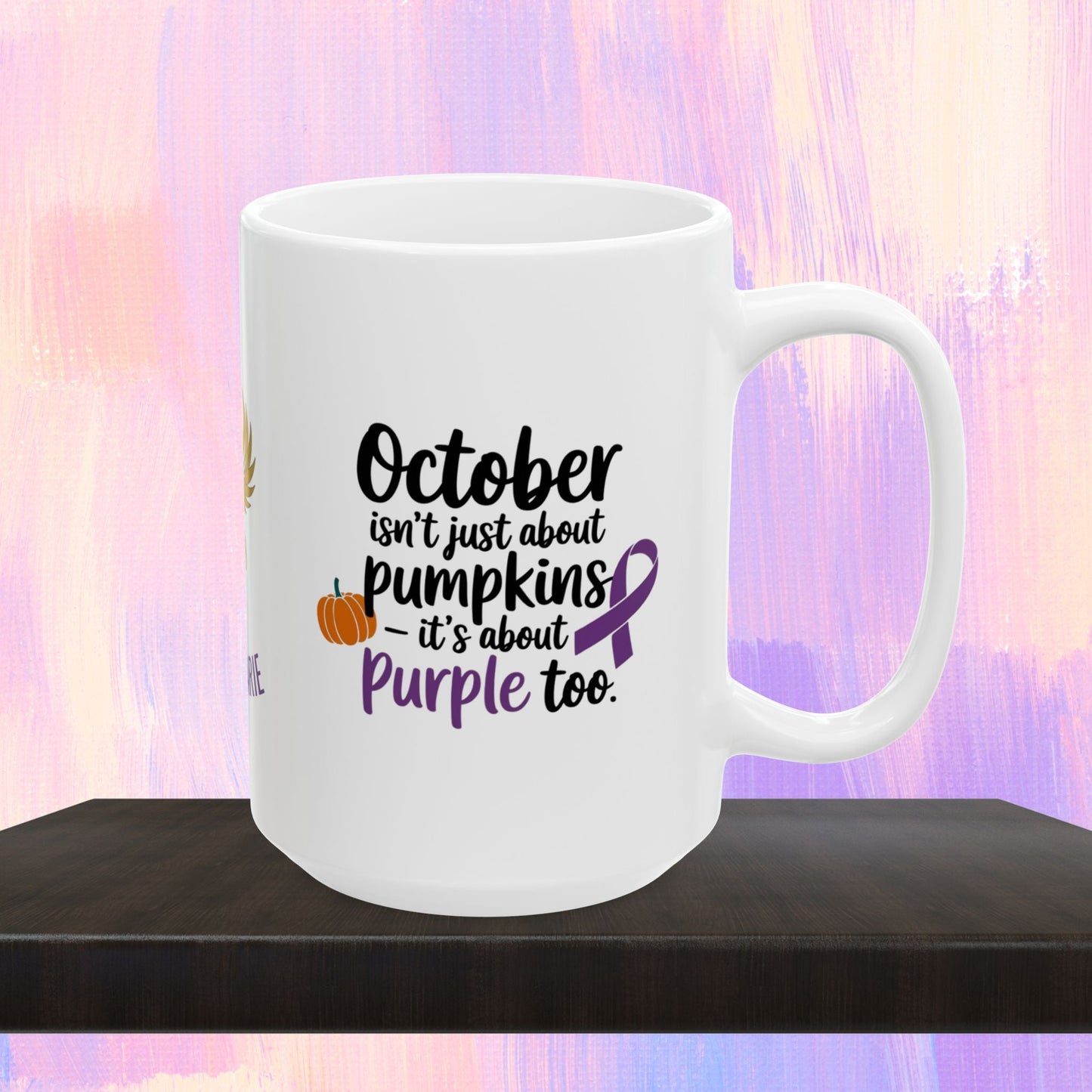Domestic violence awareness mug for October.