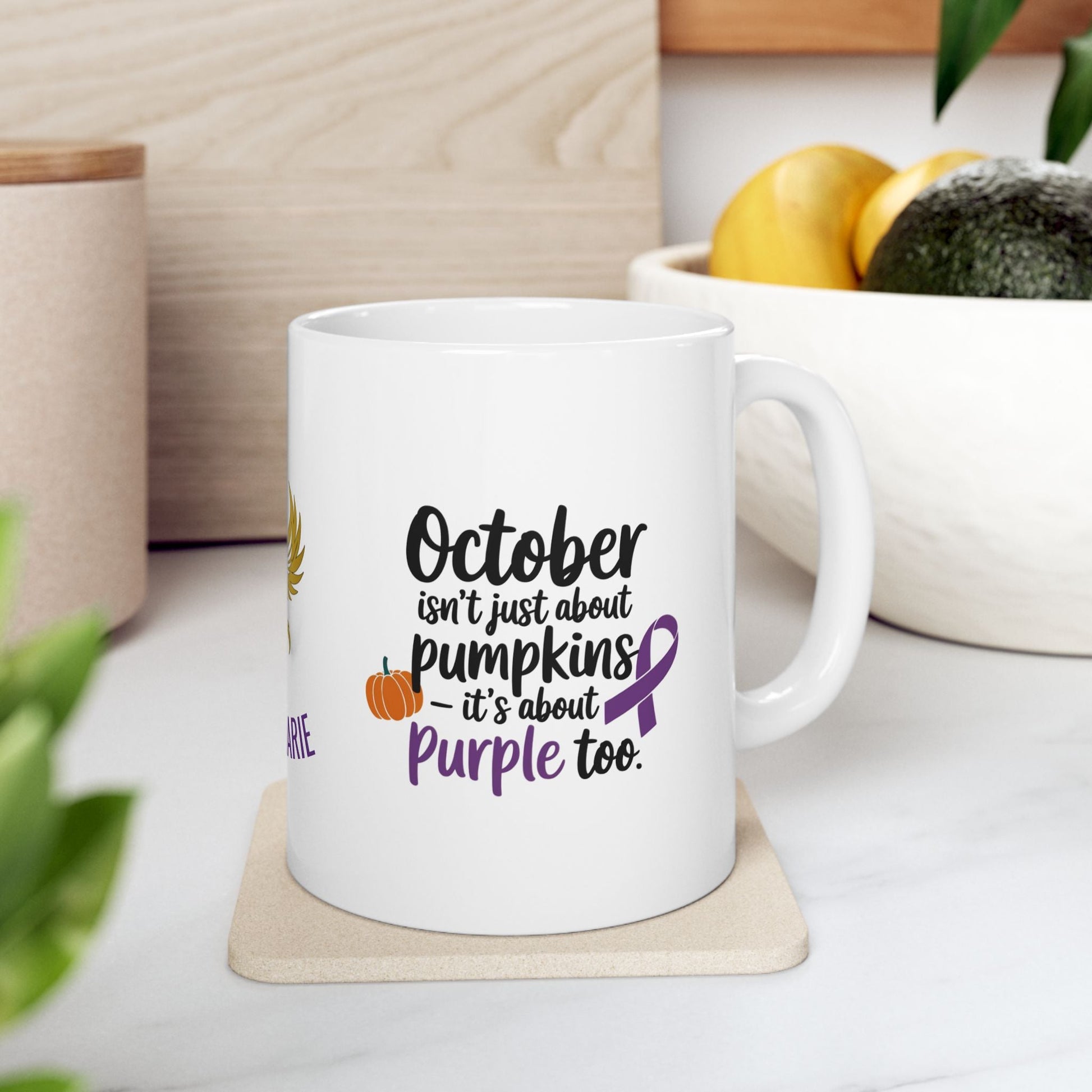Domestic violence awareness mug for October.
