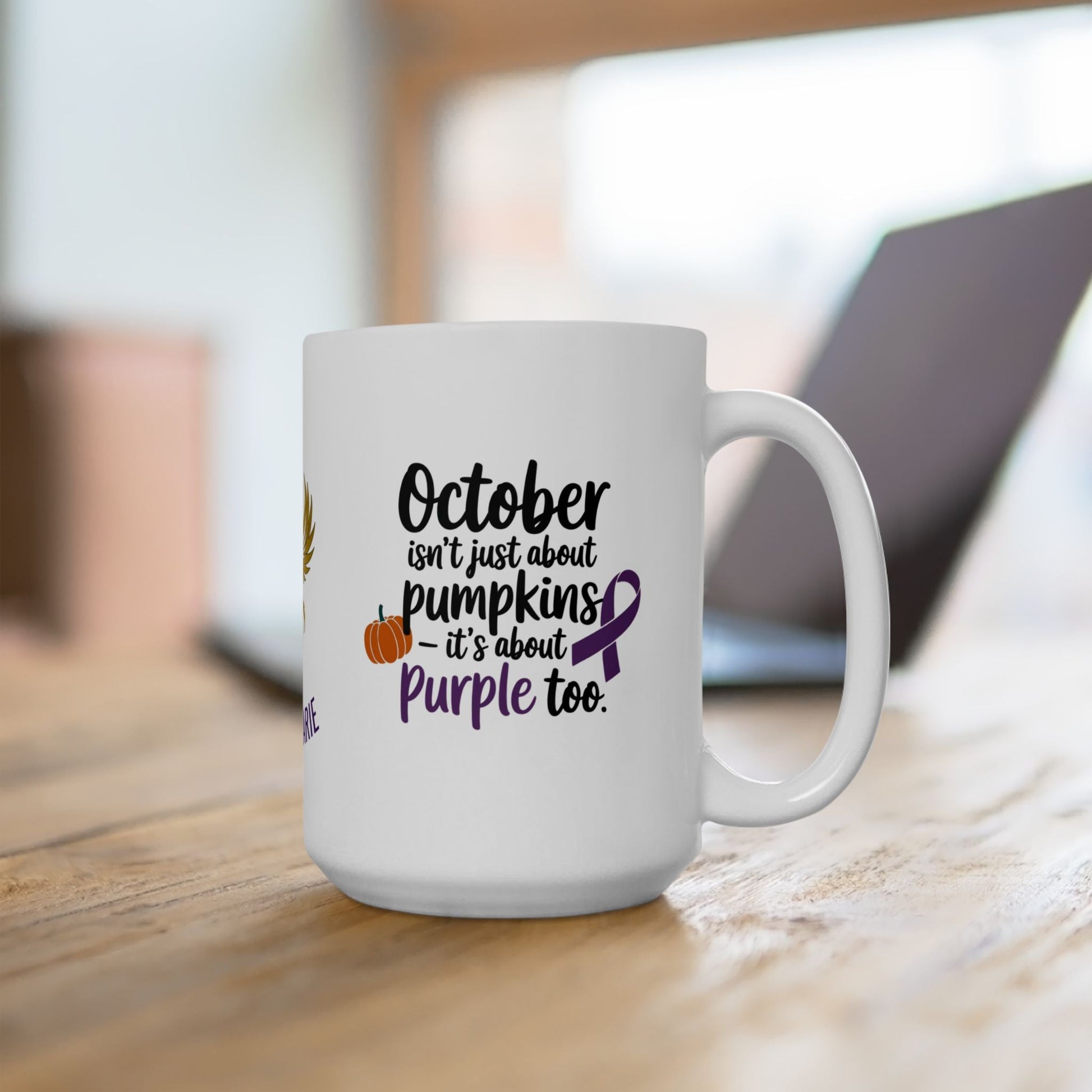 Domestic violence awareness mug for October.