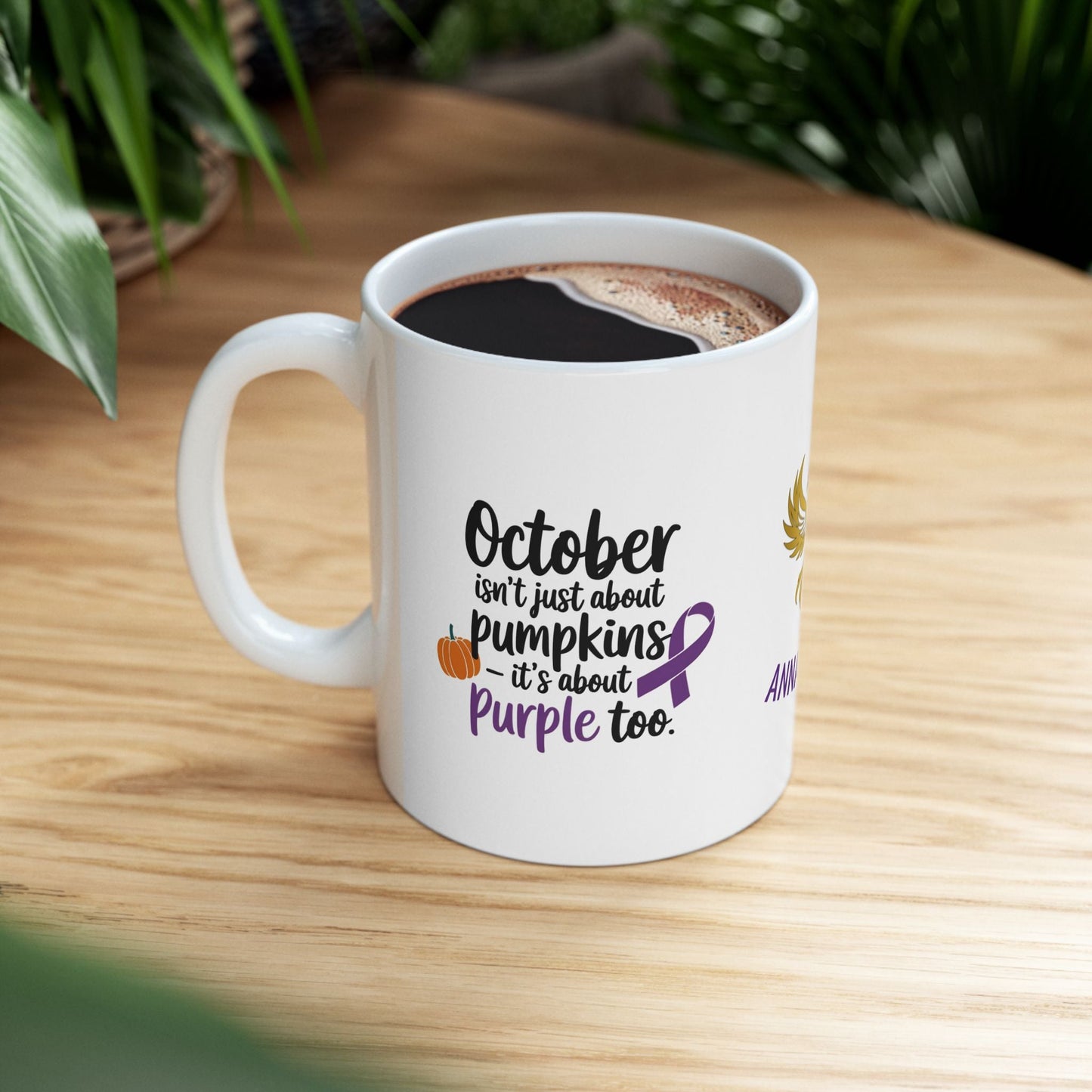 Domestic violence awareness mug for October.