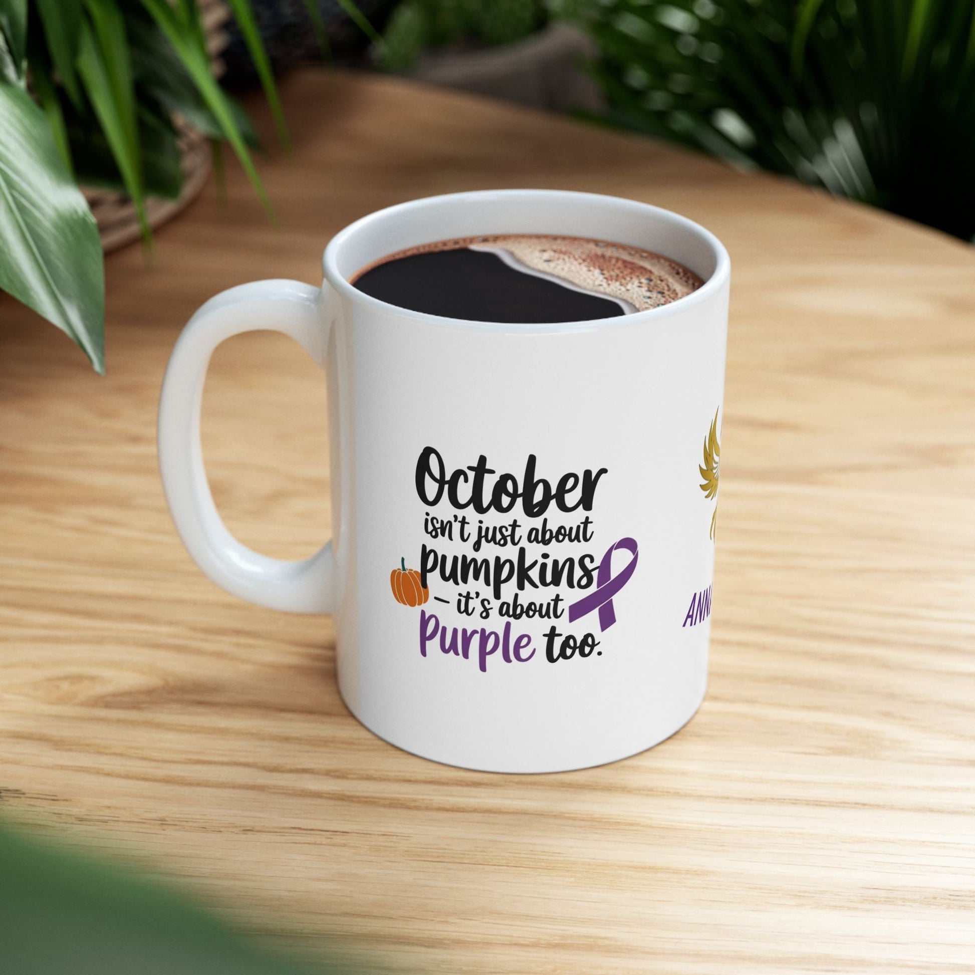 Domestic violence awareness mug for October.