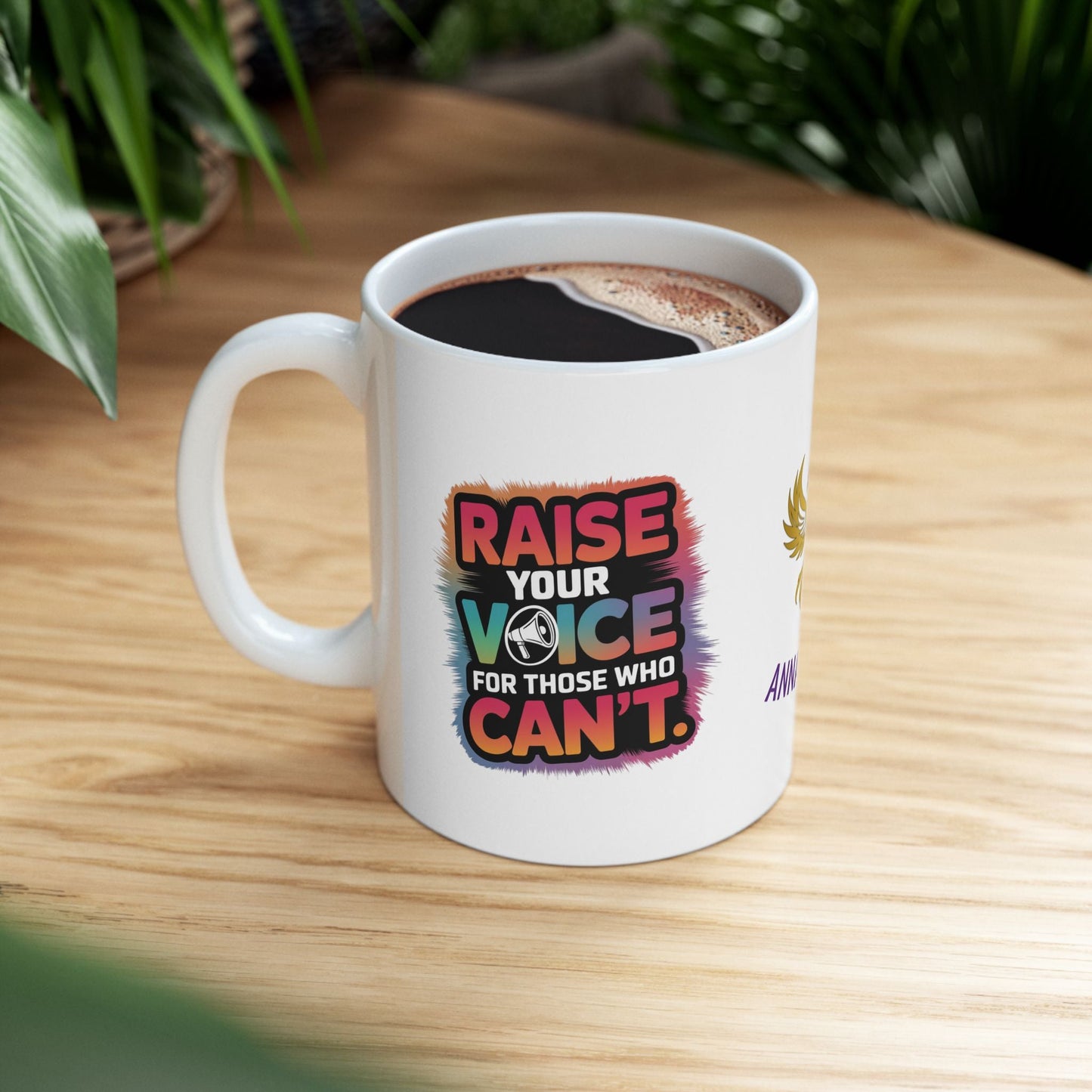 Advocacy mug supporting survivors of abuse.