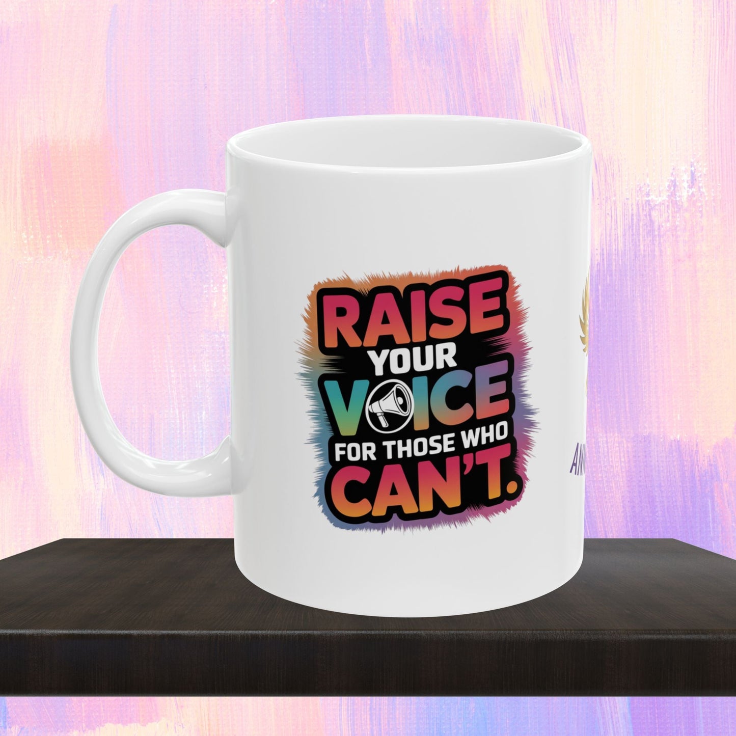 Advocacy mug supporting survivors of abuse.