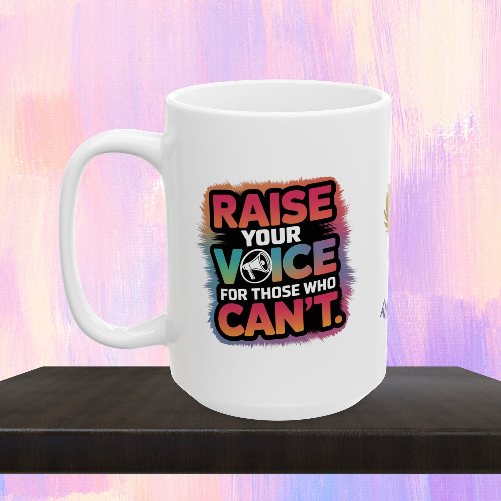 Advocacy mug supporting survivors of abuse.