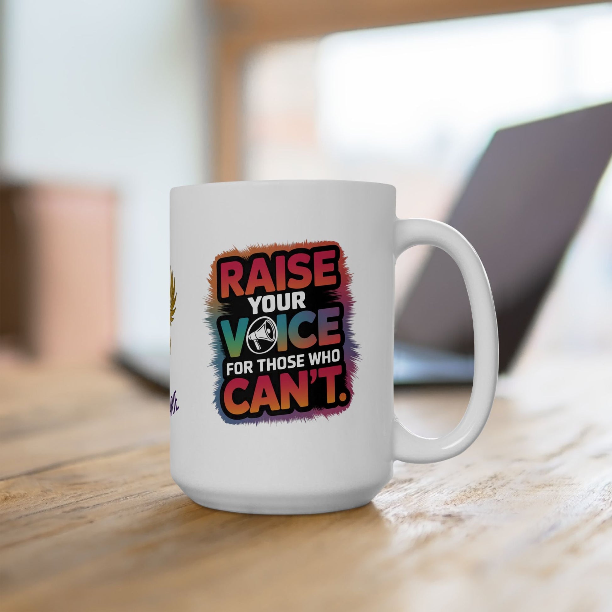 Advocacy mug supporting survivors of abuse.