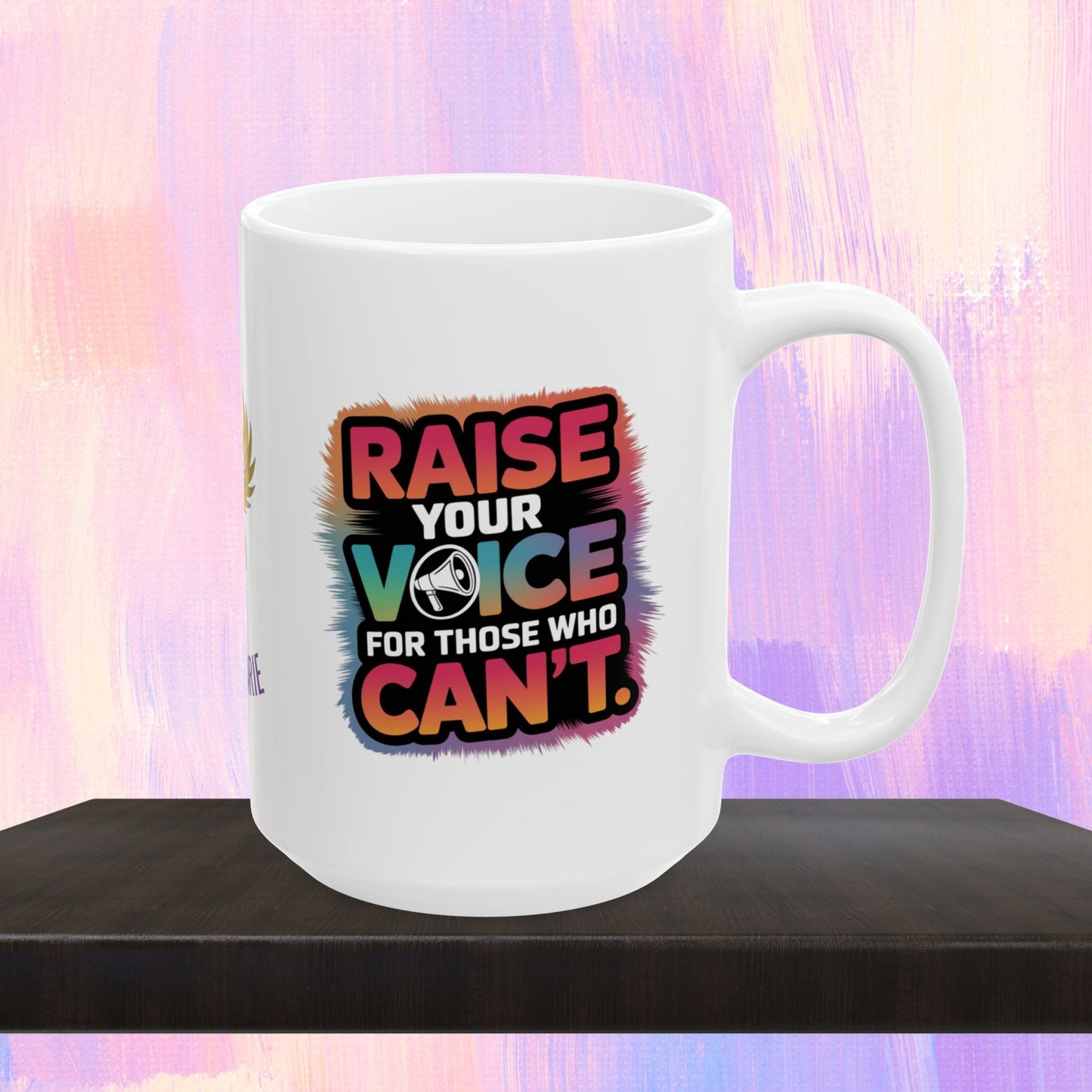 Advocacy mug supporting survivors of abuse.