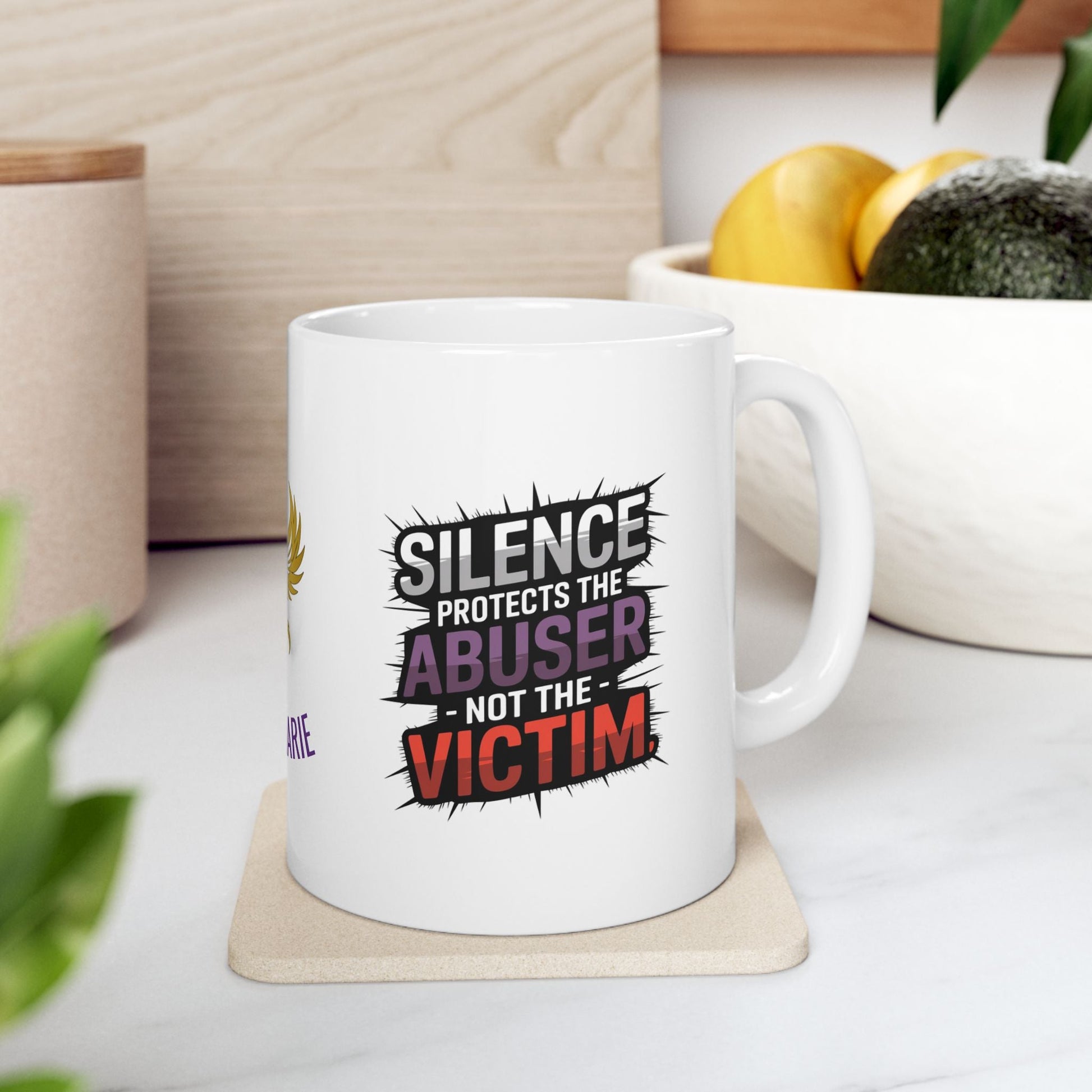 Support mug with message to break the silence.