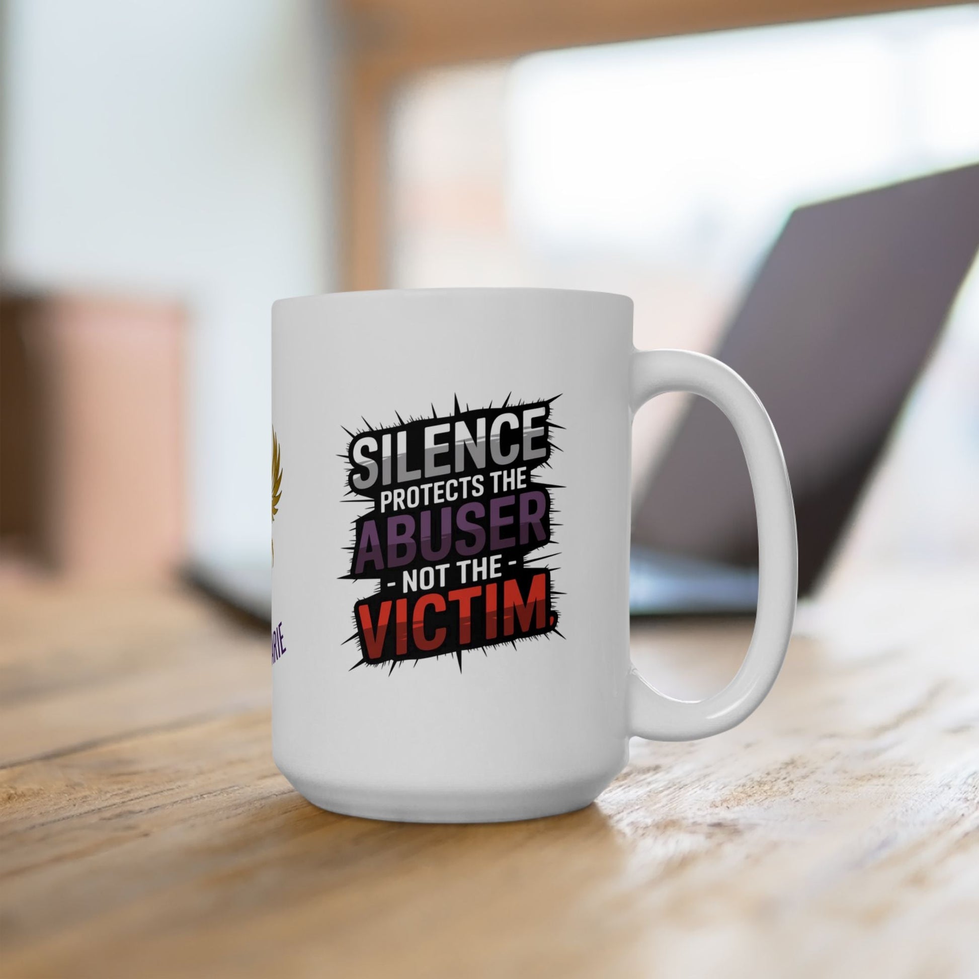 Support mug with message to break the silence.