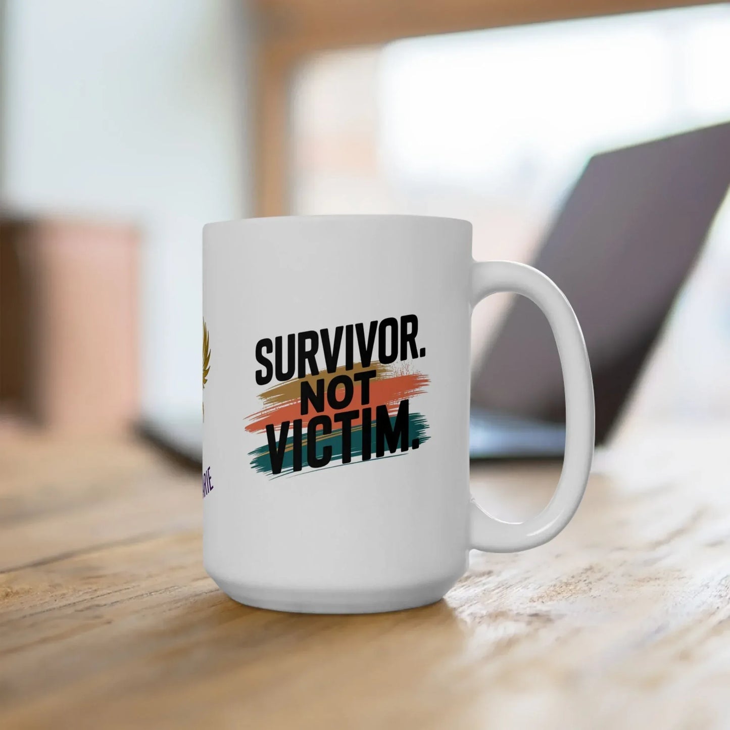 Shop our premium rise reclaim mug survivor not victim from MySisterIsASurvivor.