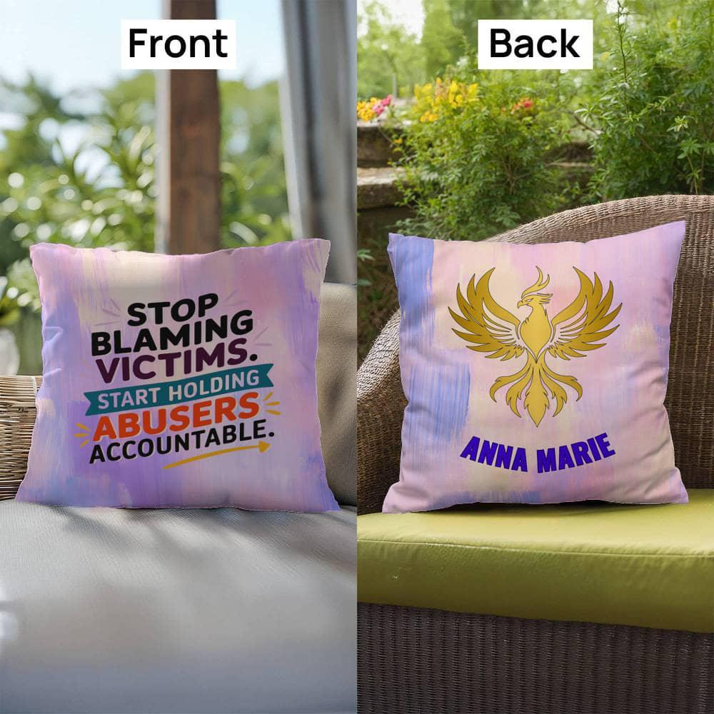 Shop our premium rise reclaim indoor outdoor pillow stop blaming victims from MySisterIsASurvivor.