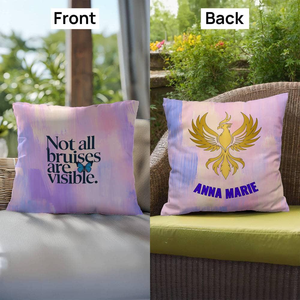 Shop our premium rise reclaim indoor outdoor pillow not all bruises from MySisterIsASurvivor.