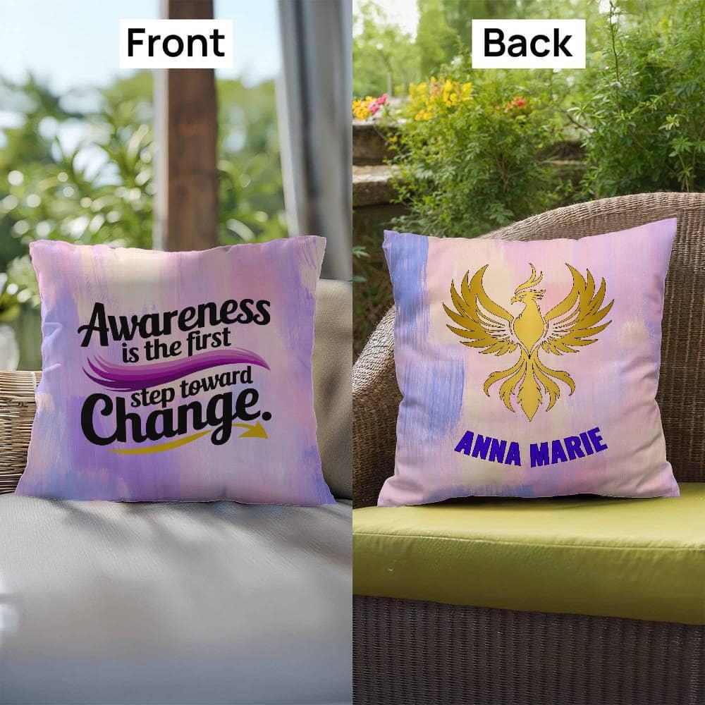Shop our premium rise reclaim indoor outdoor pillow awareness from MySisterIsASurvivor.