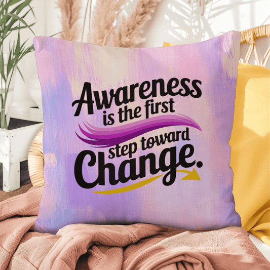Awareness Is the First Step Toward Change personalized indoor/outdoor pillow for survivor support and empowerment