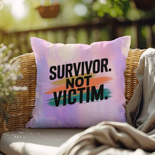 Shop our rise reclaim indoor outdoor pillow survivor not victim featuring the 18" x 18" style option from MySisterIsASurvivor.