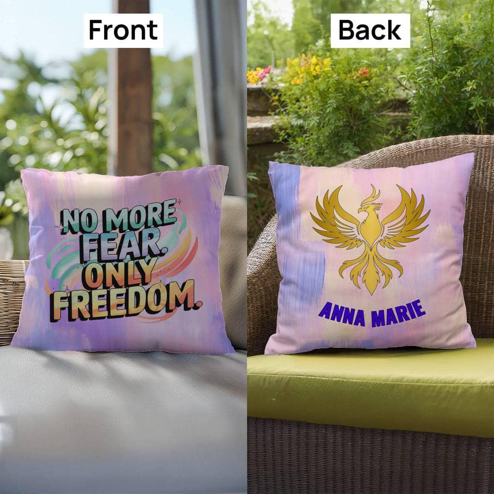Shop our premium rise reclaim indoor outdoor pillow no more fear from MySisterIsASurvivor.