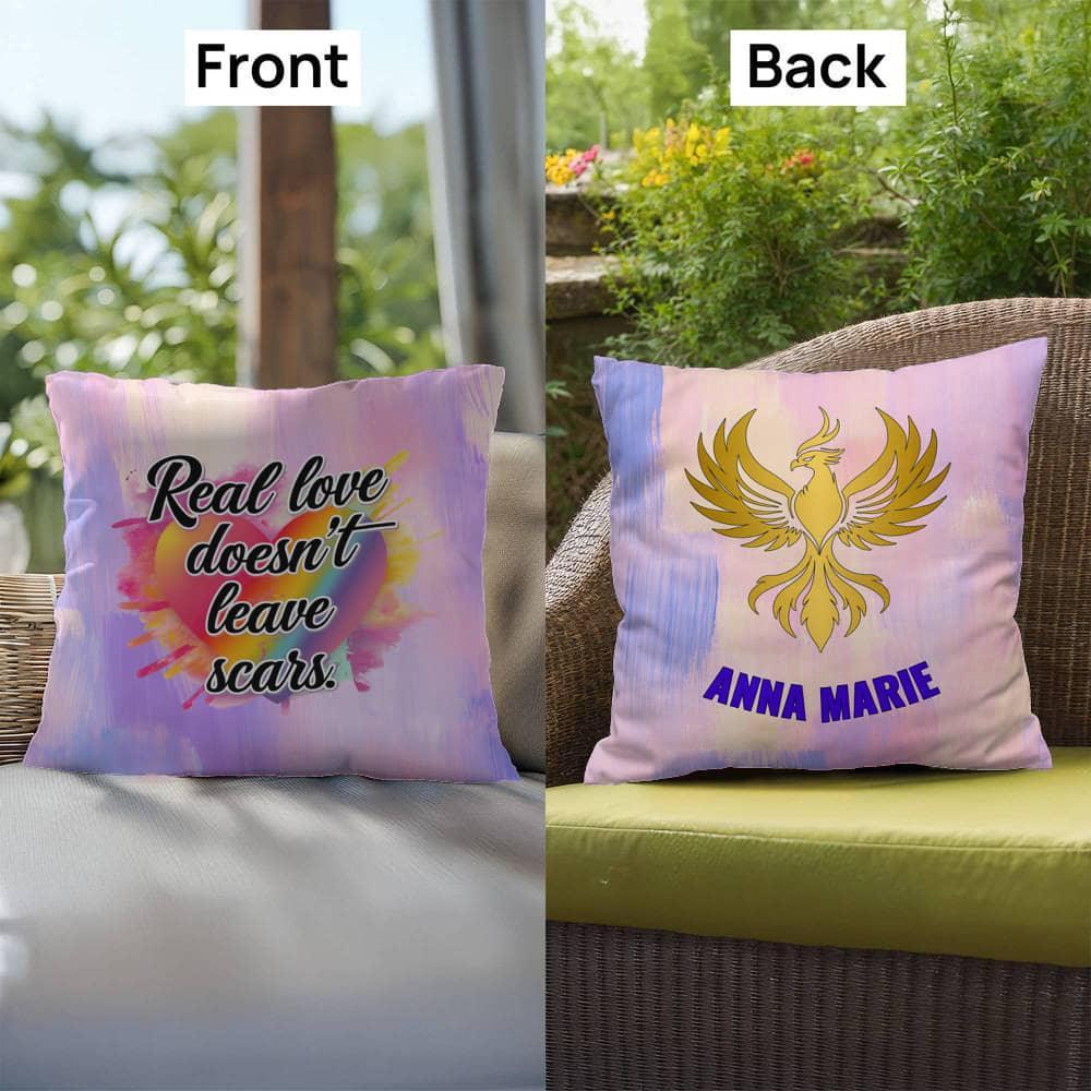 Shop our premium rise reclaim indoor outdoor pillow real love from MySisterIsASurvivor.