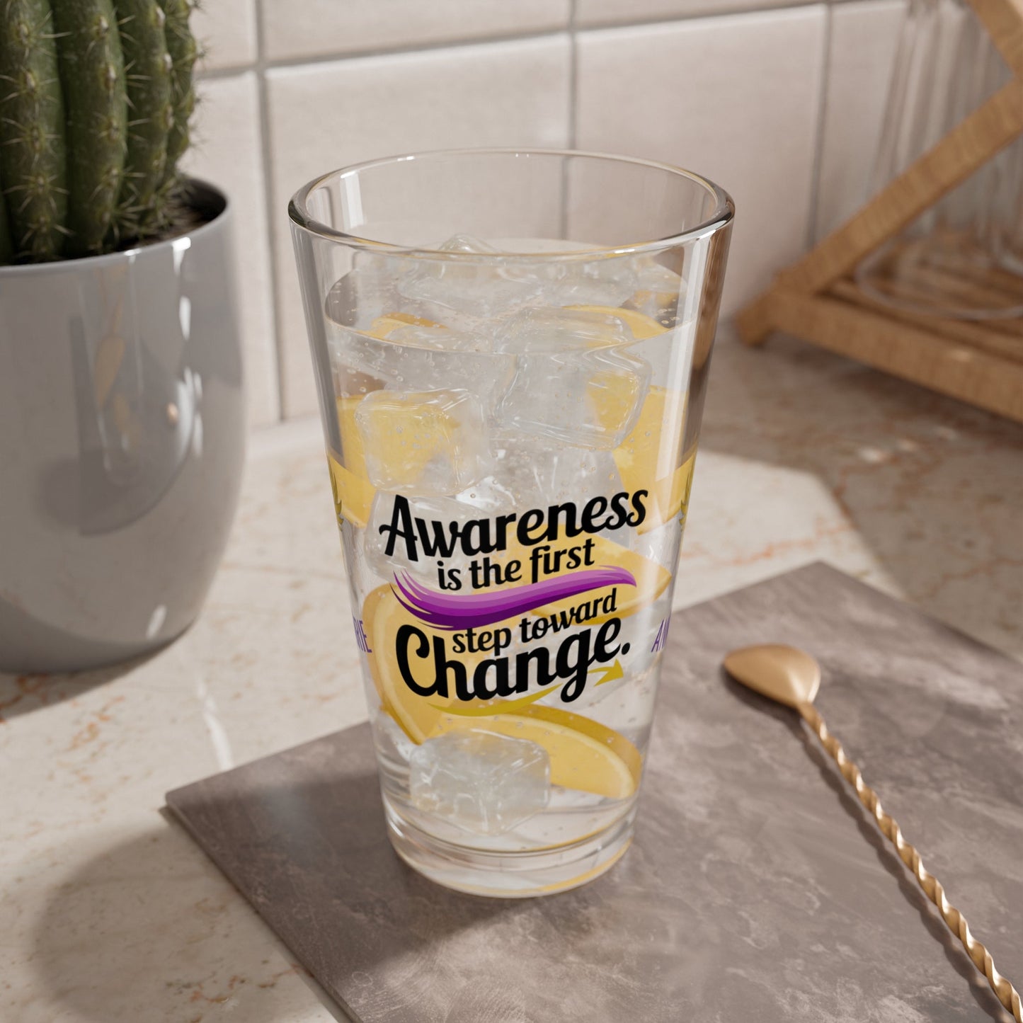 Rise & Reclaim Pint Glass – Awareness is the First Step Toward Change | Domestic Violence Awareness Glass