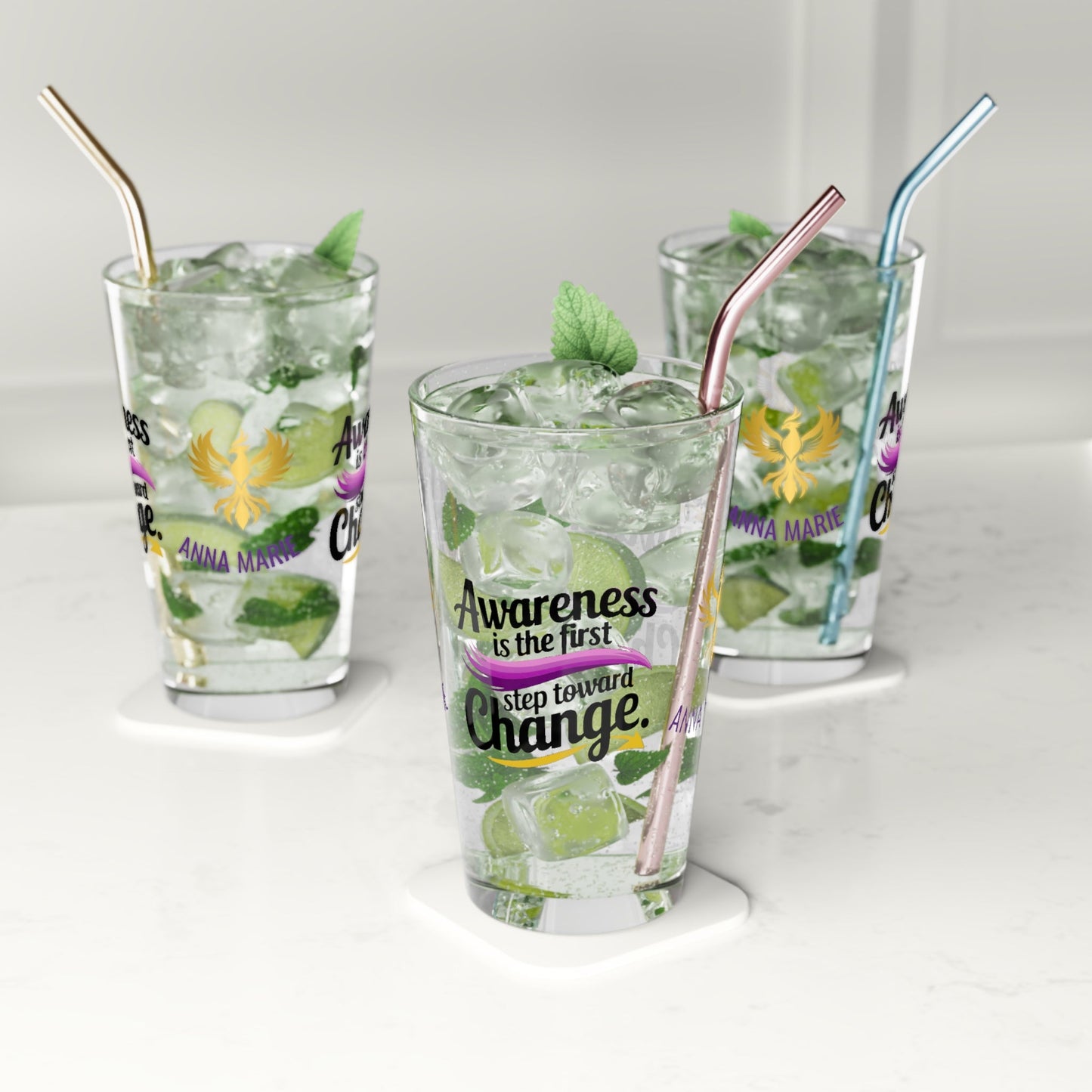 Rise & Reclaim Pint Glass – Awareness is the First Step Toward Change | Domestic Violence Awareness Glass