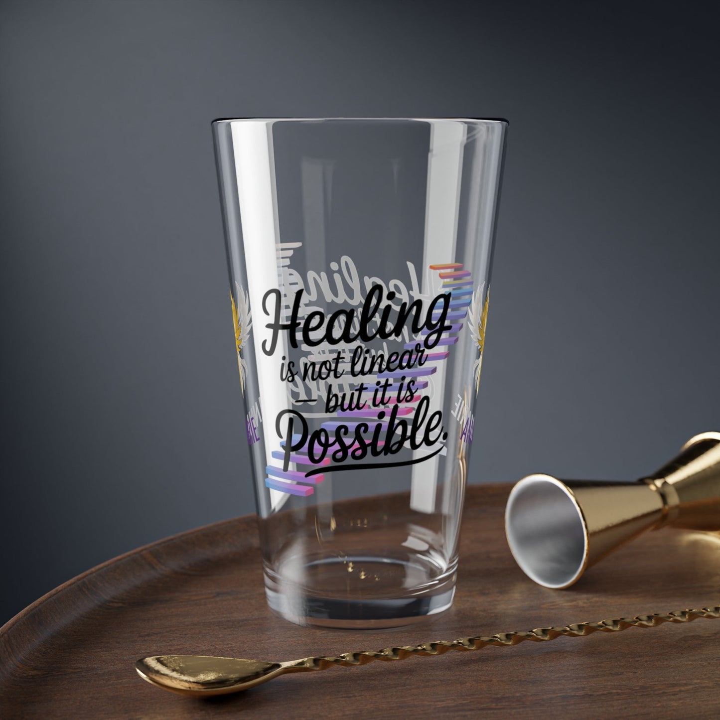 Rise & Reclaim Pint Glass – Healing Is Not Linear – But It Is Possible | PTSD Awareness Glass