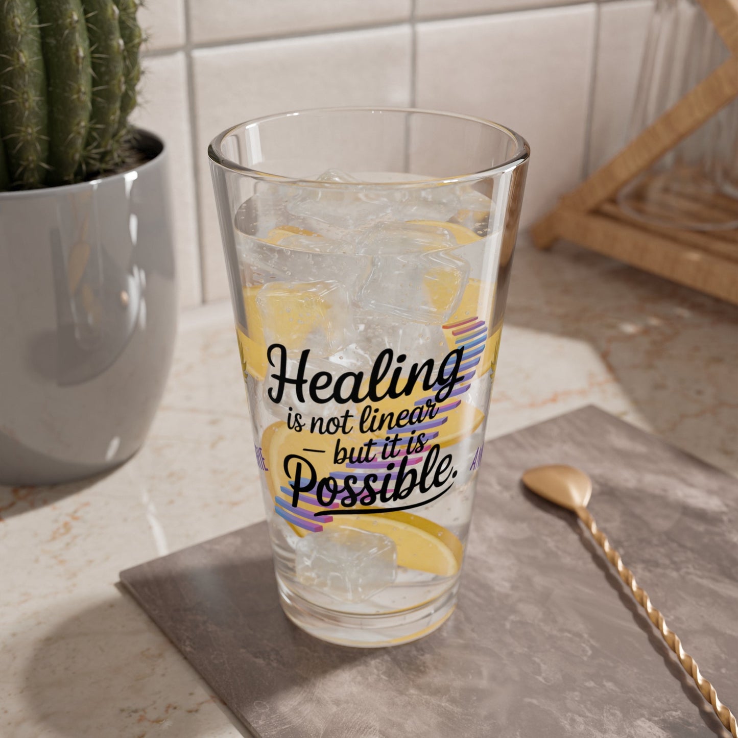 Rise & Reclaim Pint Glass – Healing Is Not Linear – But It Is Possible | PTSD Awareness Glass