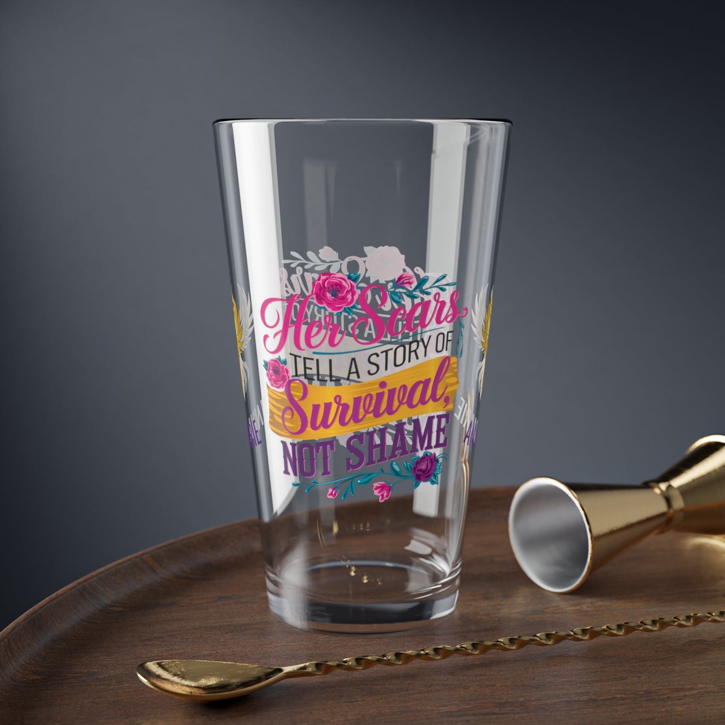 Rise & Reclaim Pint Glass – Her Scars Tell a Story of Survival, Not Shame | Survivor Quote Glass - MySisterIsASurvivor