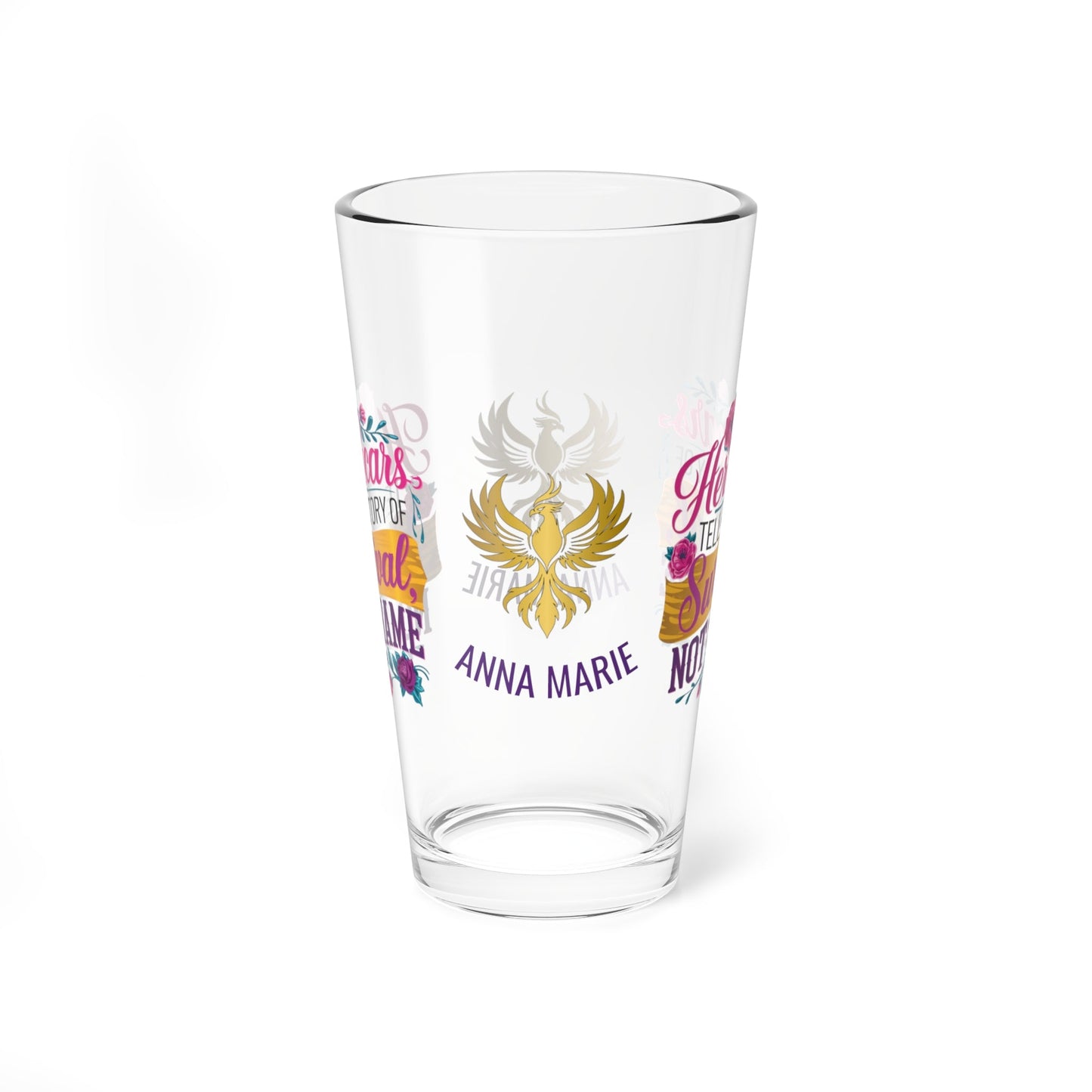 Rise & Reclaim Pint Glass – Her Scars Tell a Story of Survival, Not Shame | Survivor Quote Glass - MySisterIsASurvivor