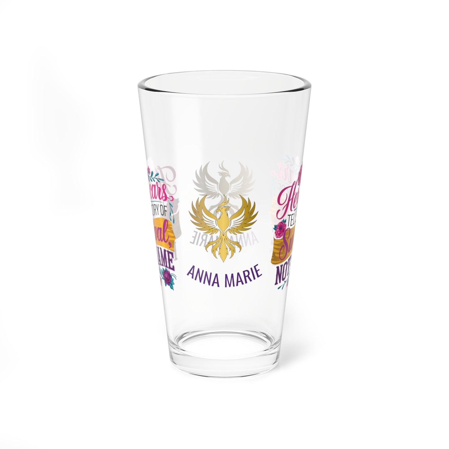 Rise & Reclaim Pint Glass – Her Scars Tell a Story of Survival, Not Shame | Survivor Quote Glass - MySisterIsASurvivor