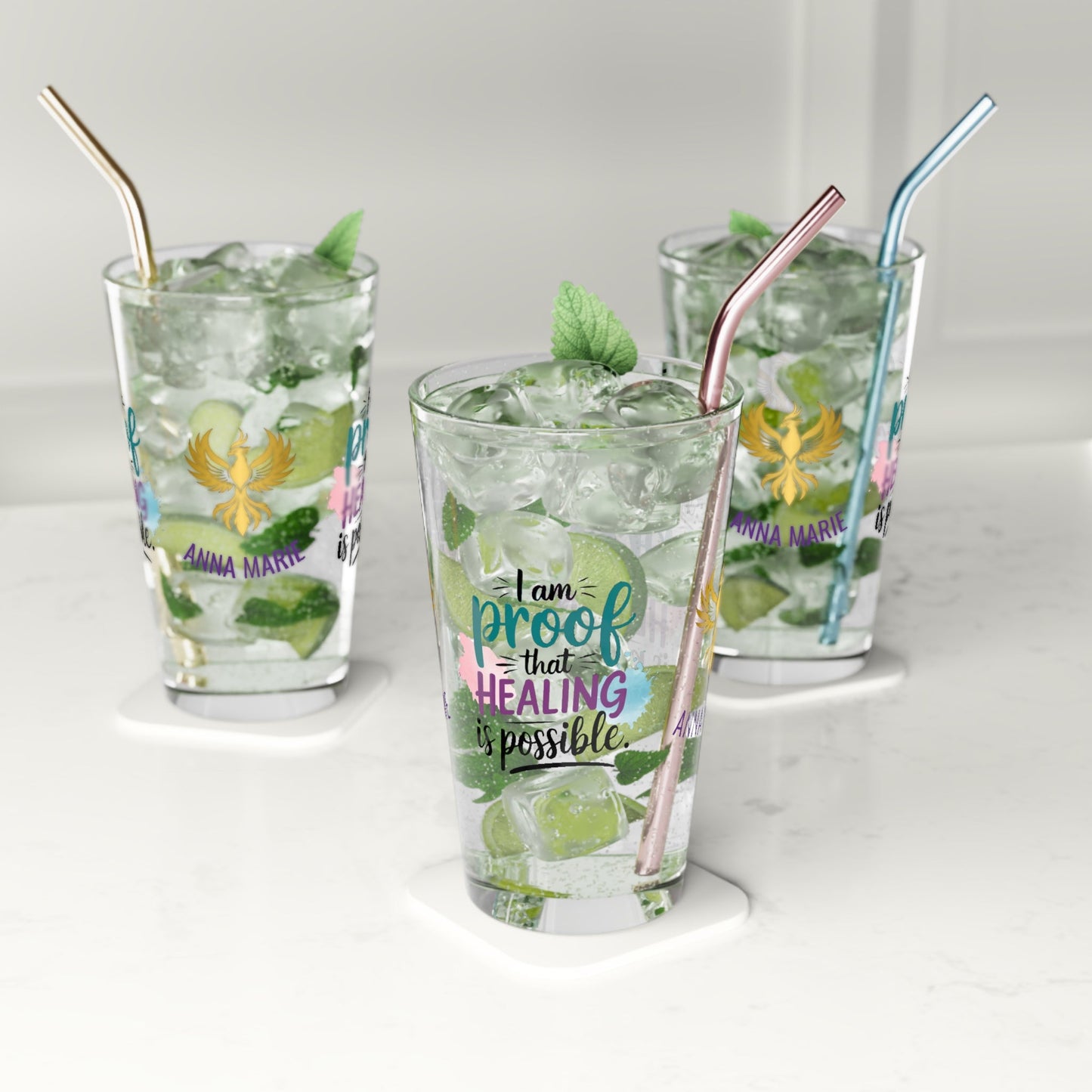 Rise & Reclaim Pint Glass – I Am Proof That Healing Is Possible | Trauma Recovery Pint - MySisterIsASurvivor