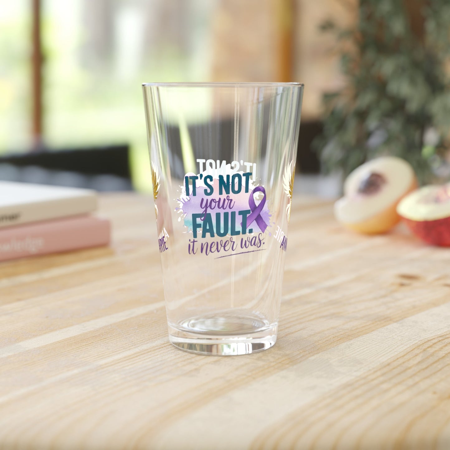 Rise & Reclaim Pint Glass – It’s Not Your Fault. It Never Was | Domestic Abuse Recovery Glass - MySisterIsASurvivor