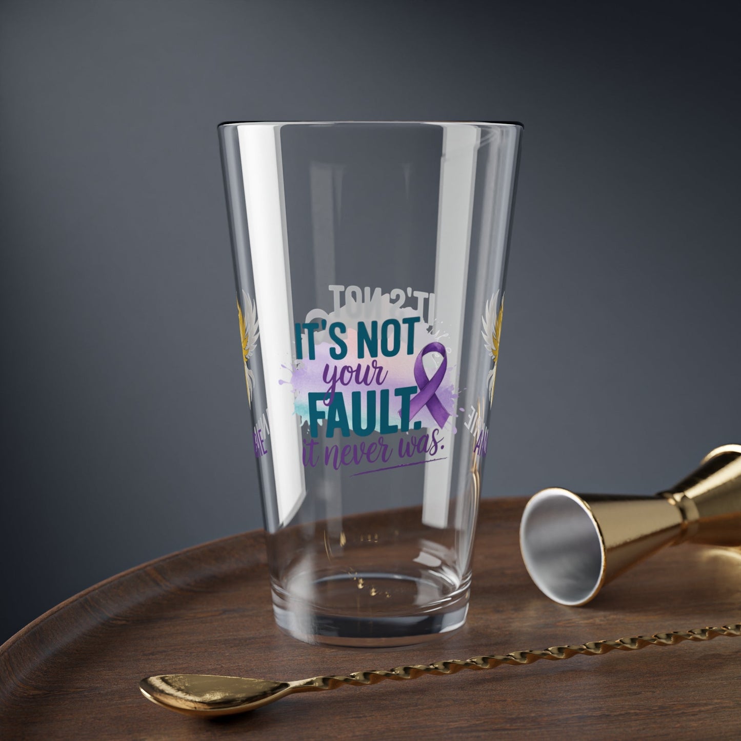 Rise & Reclaim Pint Glass – It’s Not Your Fault. It Never Was | Domestic Abuse Recovery Glass - MySisterIsASurvivor