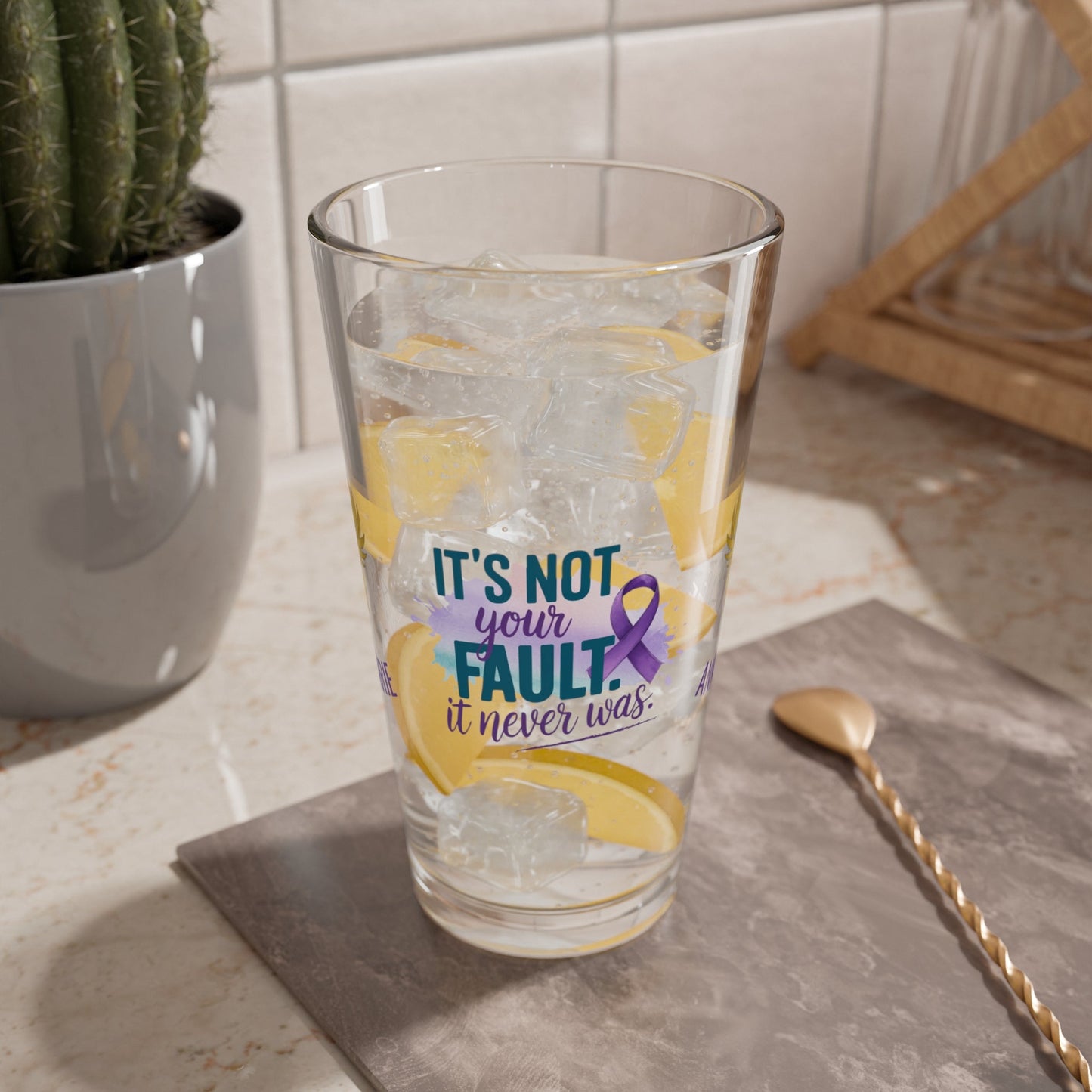 Rise & Reclaim Pint Glass – It’s Not Your Fault. It Never Was | Domestic Abuse Recovery Glass - MySisterIsASurvivor