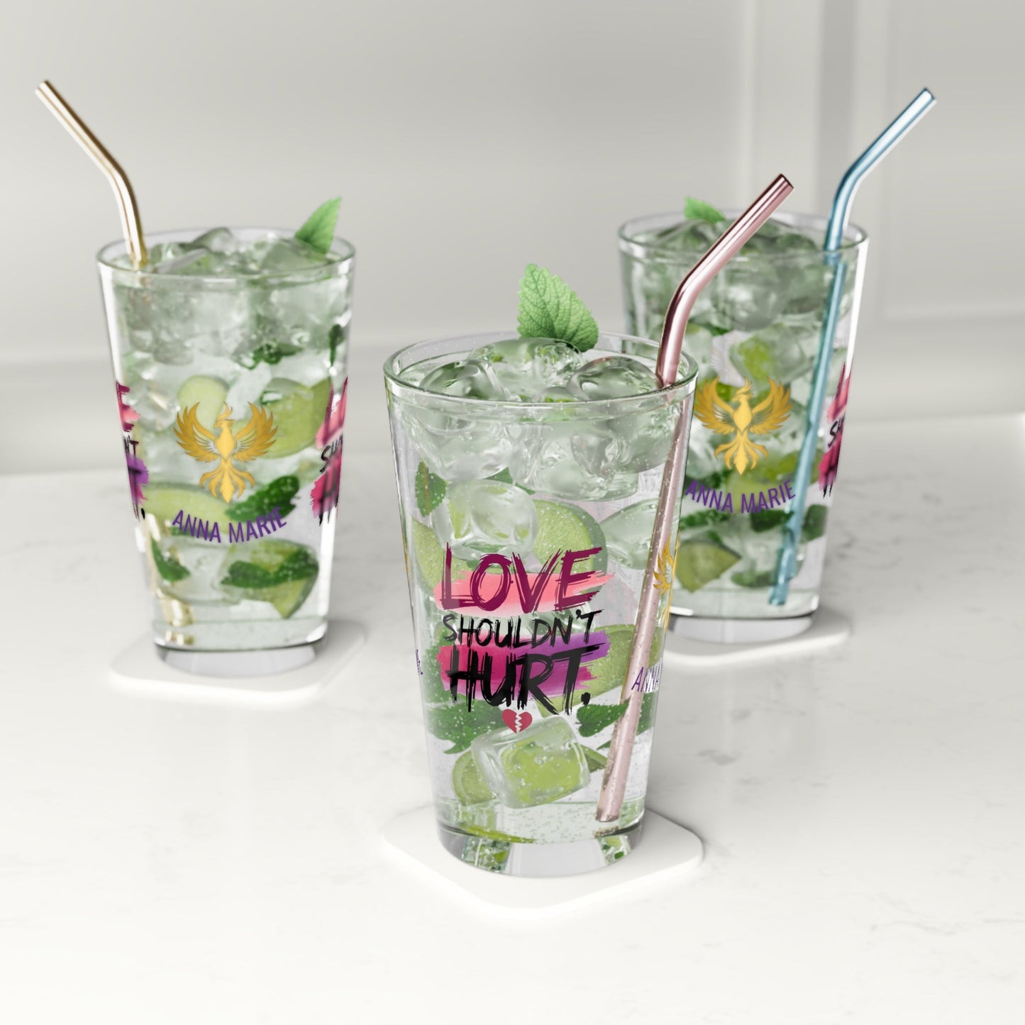 Rise & Reclaim Pint Glass – Love Shouldn't Hurt | DV Awareness and Empowerment Gift - MySisterIsASurvivor