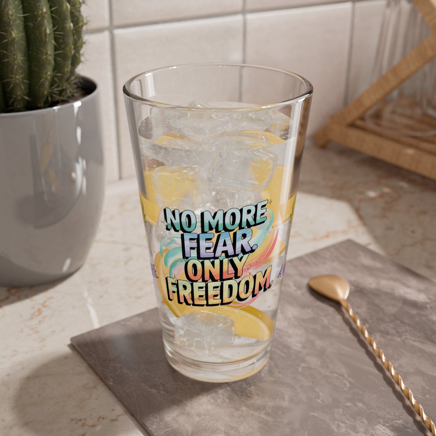 Rise & Reclaim Pint Glass – No More Fear. Only Freedom | Abuse Recovery Drinkware - MySisterIsASurvivor