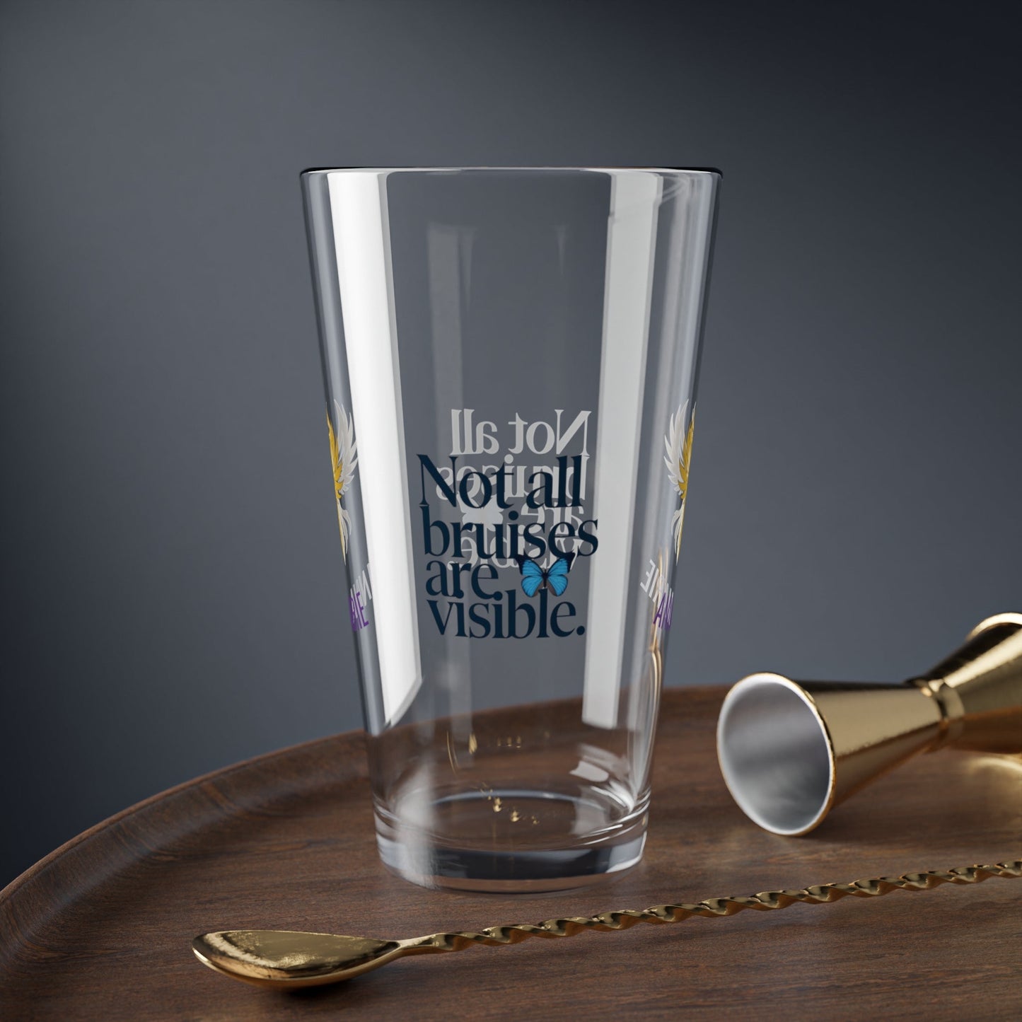 Rise & Reclaim Pint Glass – Not All Bruises Are Visible | Emotional Abuse Awareness Glass - MySisterIsASurvivor