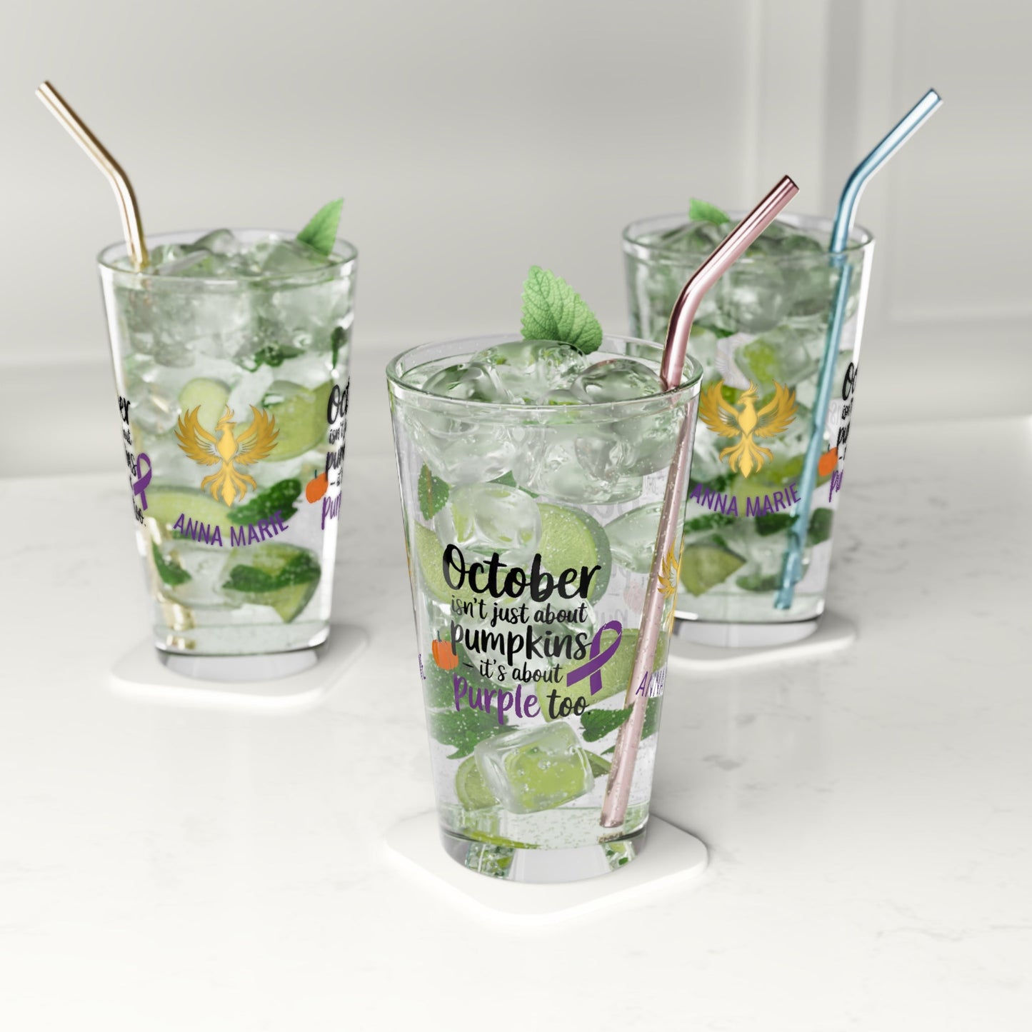 Rise & Reclaim Pint Glass – October Isn’t Just About Pumpkins – It’s About Purple | DV Awareness Month Glass - MySisterIsASurvivor