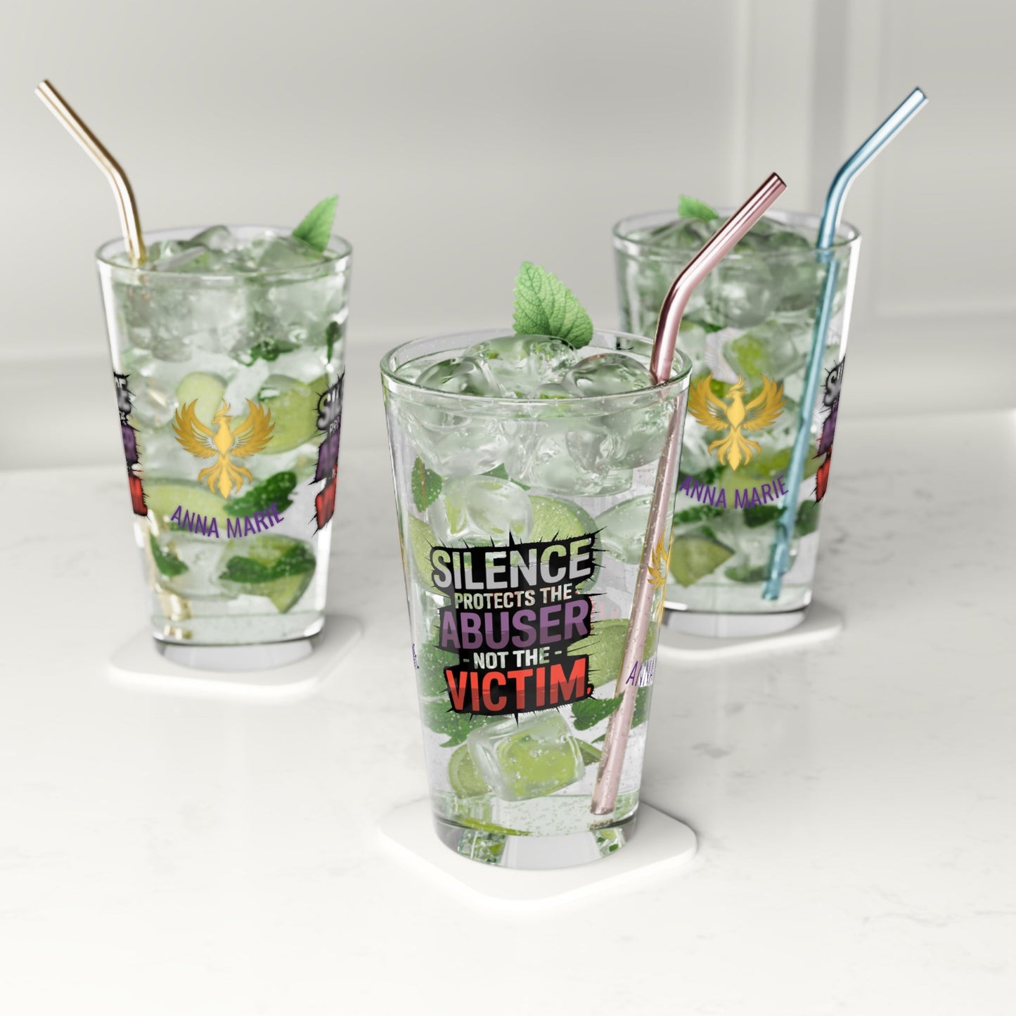 Rise & Reclaim Pint Glass – Silence Protects the Abuser – Not the Victim | Speak Out Glass - MySisterIsASurvivor