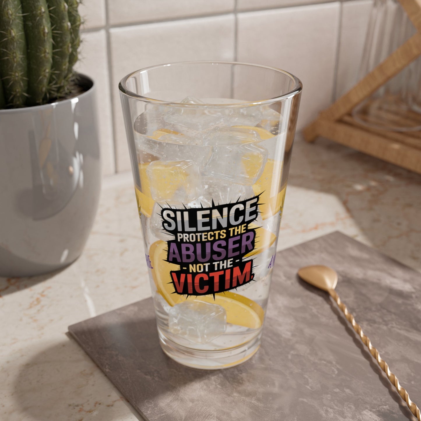 Rise & Reclaim Pint Glass – Silence Protects the Abuser – Not the Victim | Speak Out Glass - MySisterIsASurvivor