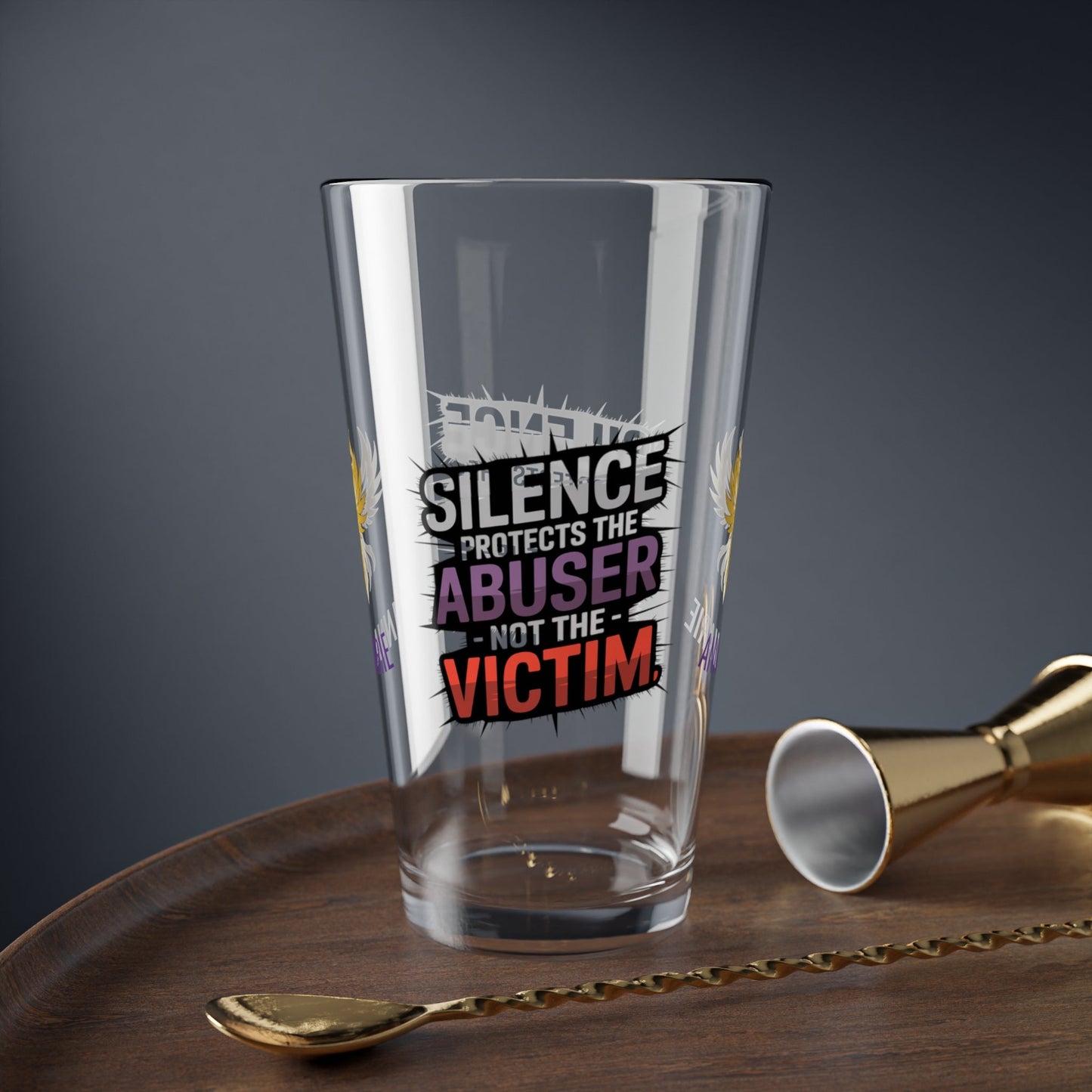 Rise & Reclaim Pint Glass – Silence Protects the Abuser – Not the Victim | Speak Out Glass - MySisterIsASurvivor