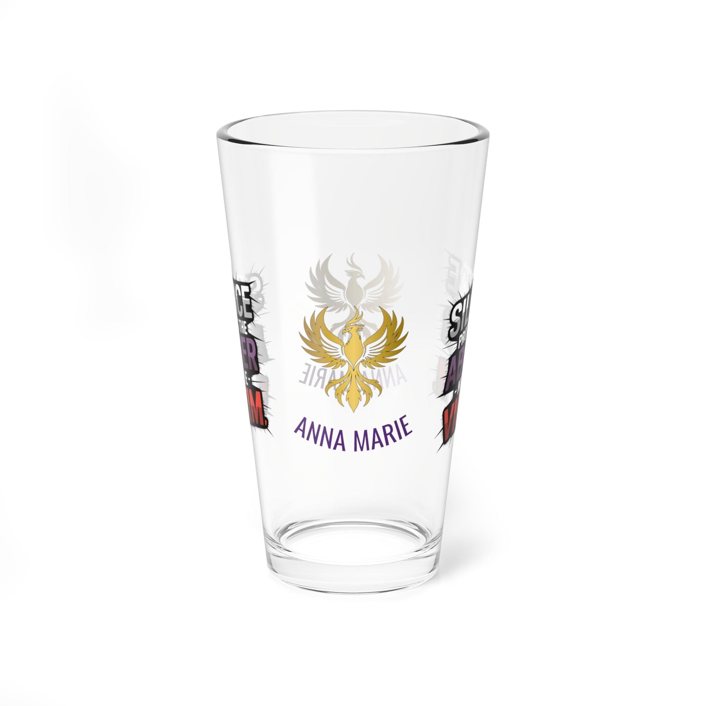 Rise & Reclaim Pint Glass – Silence Protects the Abuser – Not the Victim | Speak Out Glass - MySisterIsASurvivor