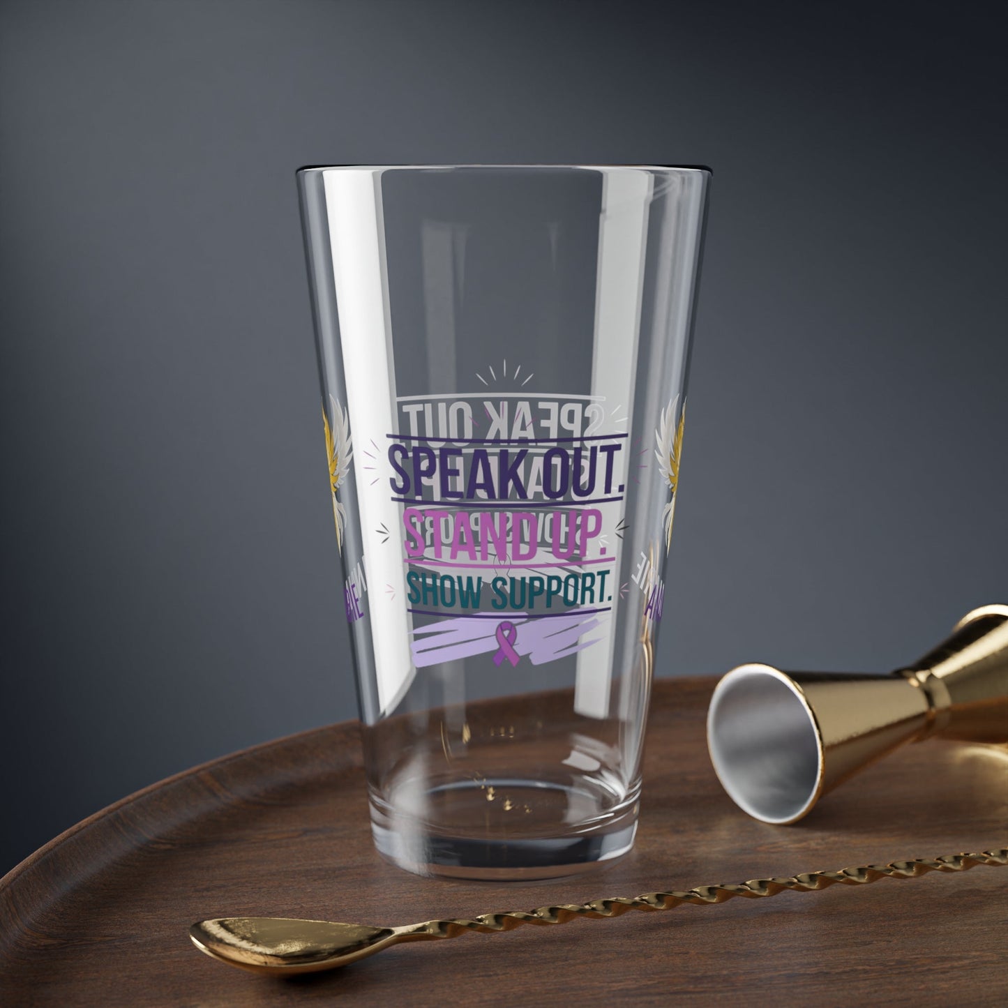 Rise & Reclaim Pint Glass – Speak Out. Stand Up. Show Support | Domestic Violence Advocacy - MySisterIsASurvivor