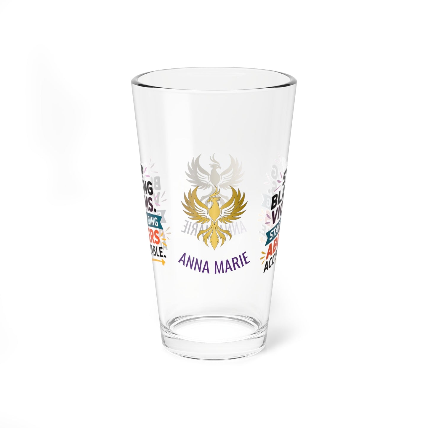 Rise & Reclaim Pint Glass – Stop Blaming Victims. Start Holding Abusers Accountable | DV Awareness - MySisterIsASurvivor